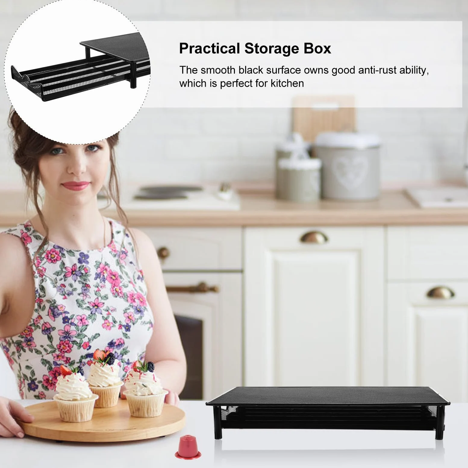 Caja de Almacenamiento de Cápsulas de Café Diseño Clásico Negro Capacidad para 40 Cápsulas de Metal y Fácil de Transportar para Cocina o Escritorio