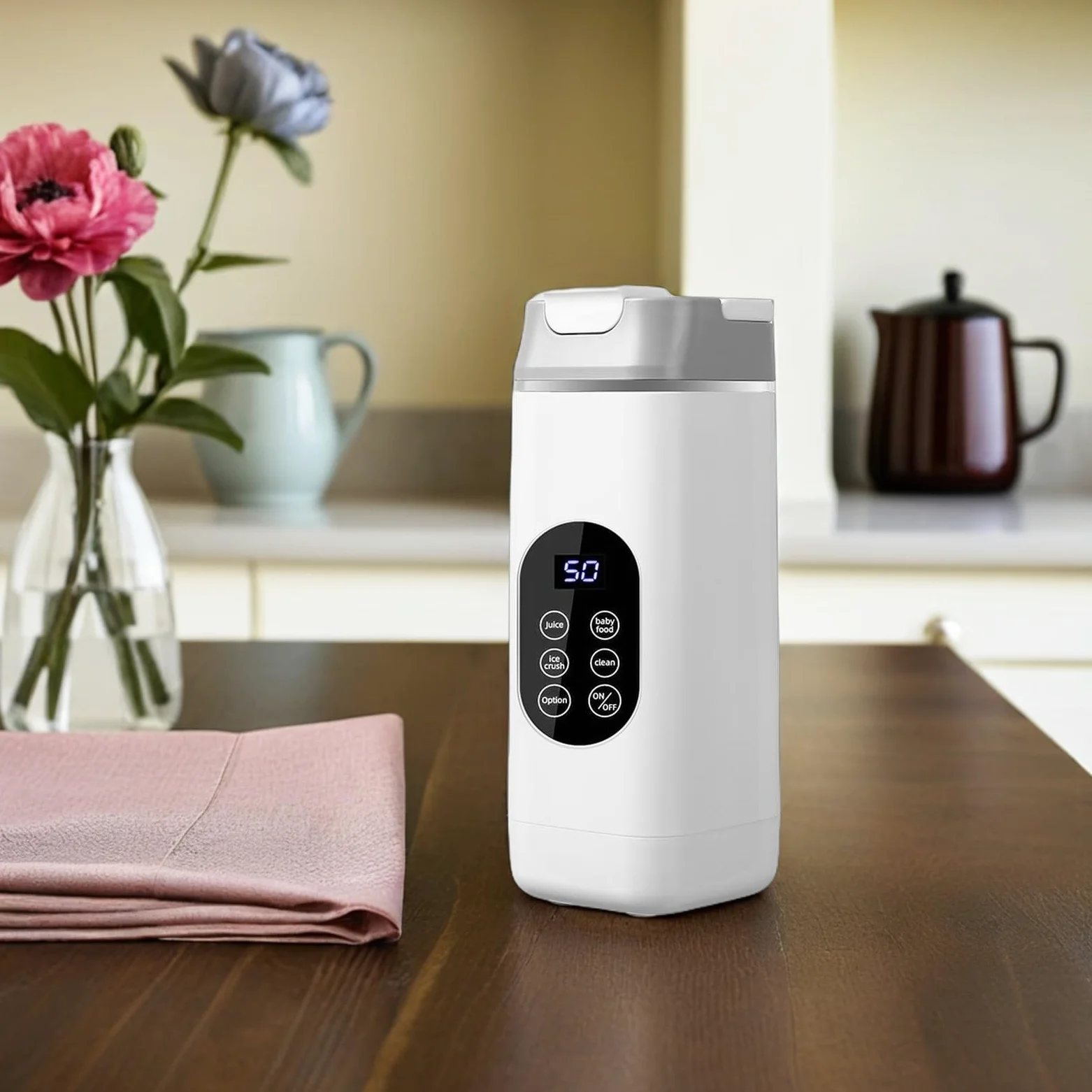 ULTECHNOVO Mini Licuadora Portátil Recargable 12 Cuchillas de Plástico, Diseño Compacto y Potente para Triturar Hielo, Adecuado para Uso en Gimnasio y Hogar