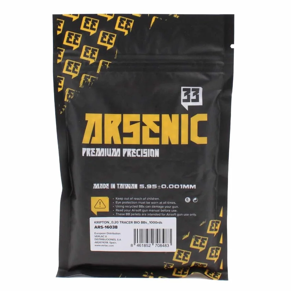 Arsenic Krypton Bolas trazadoras biodegradables Airsoft 6 mm 0,20 g Verde Alta luminosidad