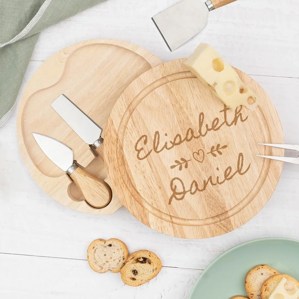 Wanapix Tabla de Quesos Personalizada con 4 Cuchillos de Acero Inoxidable 22 cm