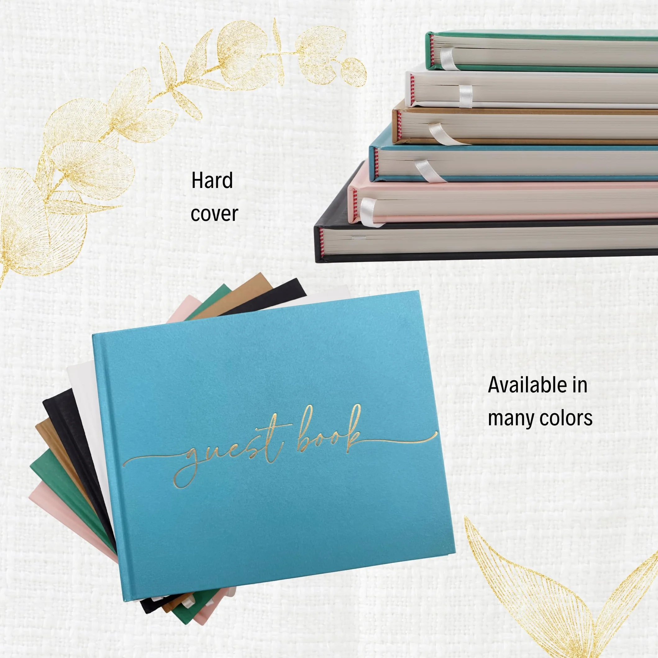 Plantvibes Libro de visitas premium para bodas – 120 páginas de papel premium, papel grueso, no traspasa, estilo vintage, con título dorado - ideal para bodas, aniversarios, cumpleaños (blanco)