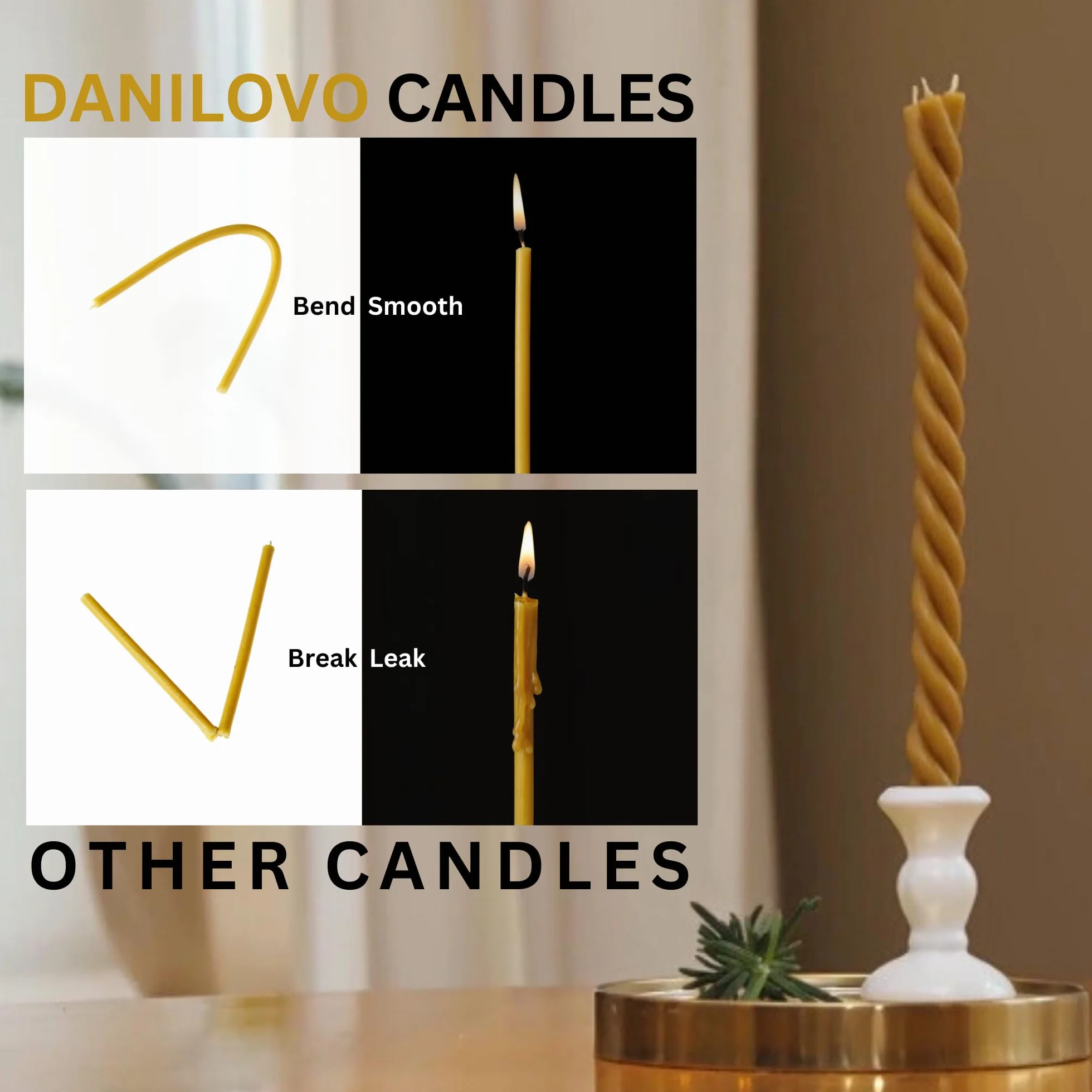 Danilovo 50 Velas de Cera Pura de Abejas - Velas Altas y Finas - Velas Decorativas para Oracion en la Iglesia, Decoración o Velas de Cumpleaños - 16 x 0,5 cm