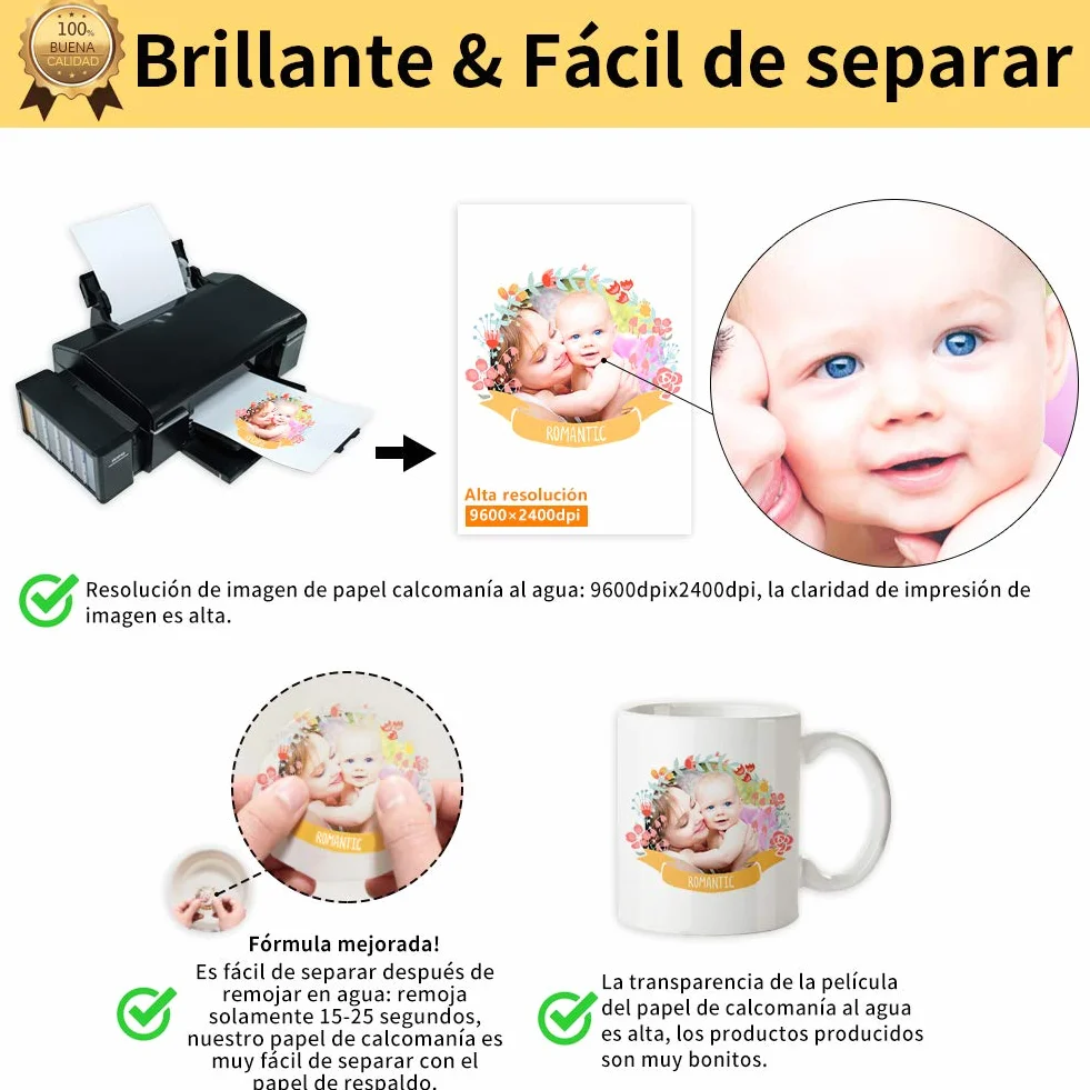 TransOurDream-Marca de confianza,Imprescindible para fiesta,Papel Calcomanía transparente al Agua (A4x10) Waterslide decal paper,Utilizado en vasos, velas, cerámica, etc.ES-6-10