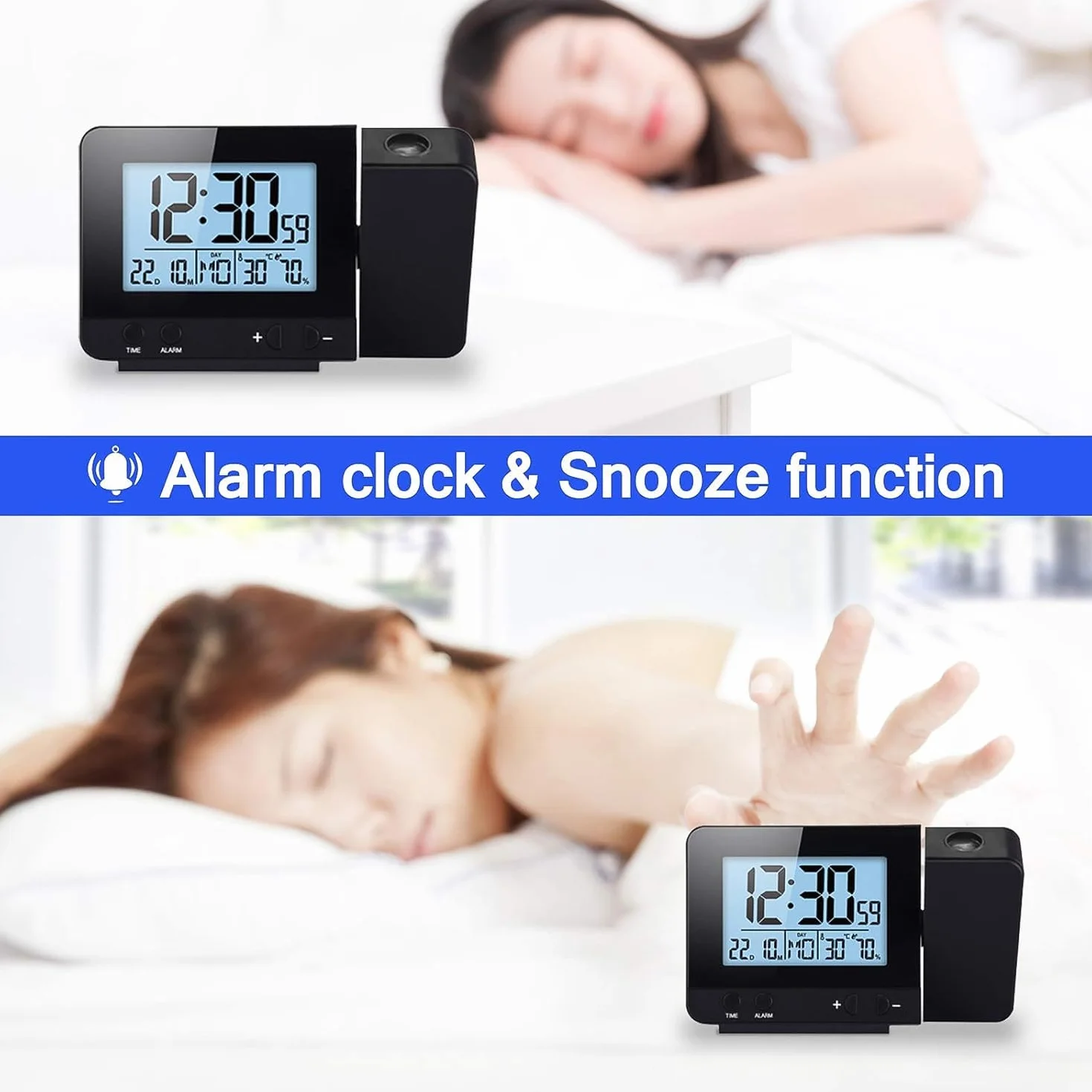 Despertador Digital De Proyección, Despertador con Proyector De Techo, Despertador De Mesita De Noche Digital con Temperatura Snooze Luminosidad Ajustable, Despertador Digital De Mesita De Noche