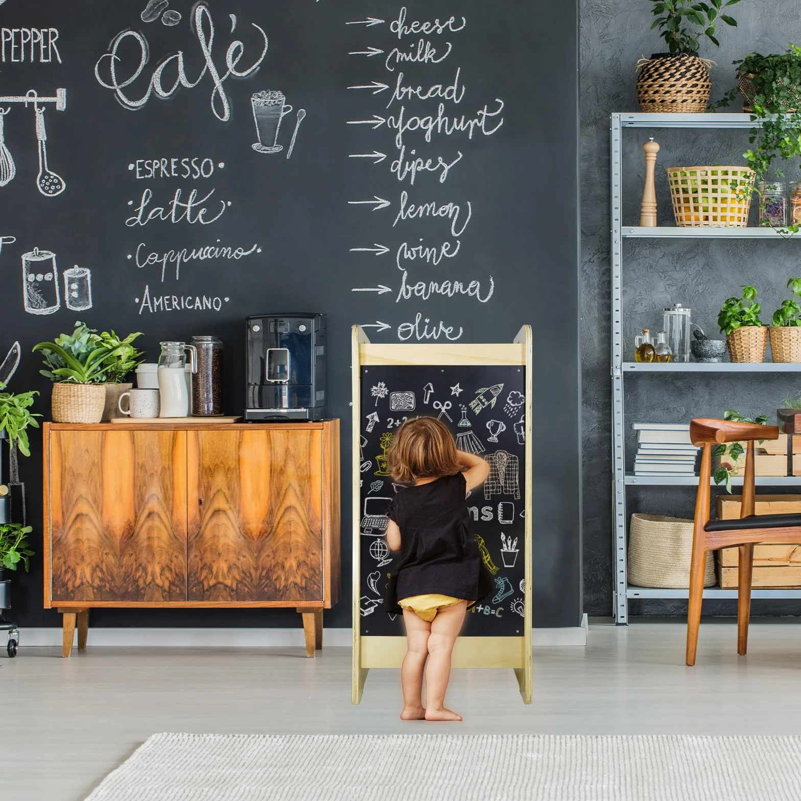 CCLIFE Torre de Aprendizaje Montessori, Taburete de Madera Ajustable para Niños, Ayudante de Cocina con Seguridad