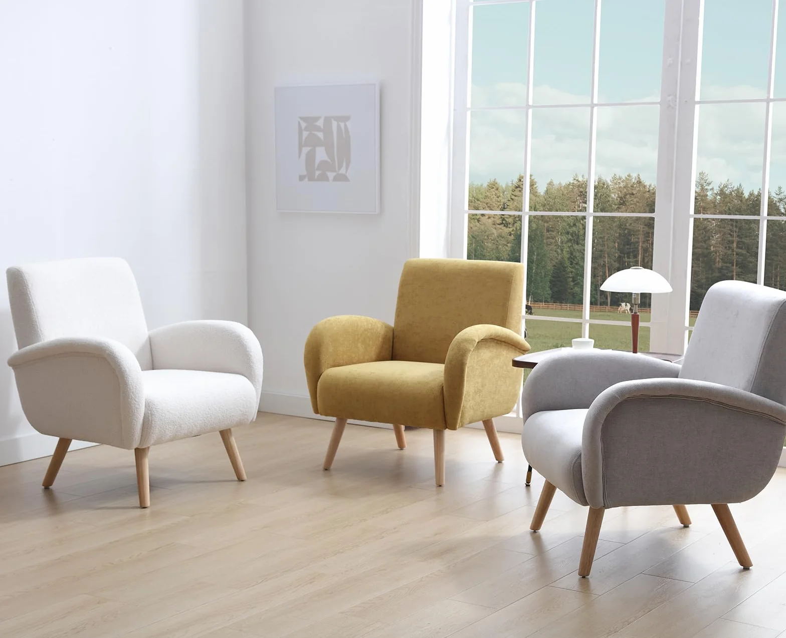 Ya-Home Sillon Individual Moderno Butaca de Salón Tapizado en Chenilla,Silla Relax con Reposabrazos Minimalista Silla de Ocio con Patas Maderas para Dormitorio/Habitación,Amarillo