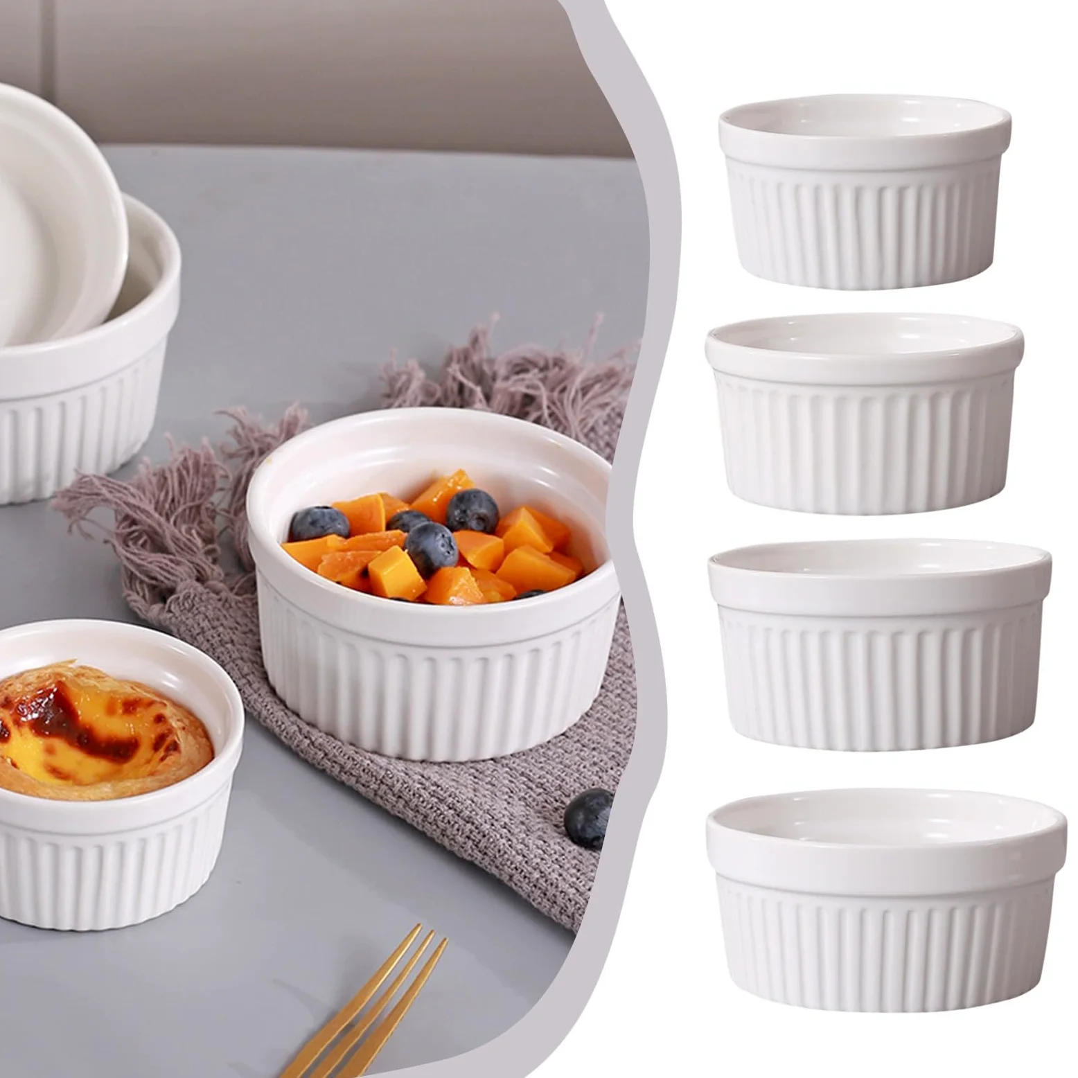 4 moldes de cerámica for ramequines, aptos for horno, for crème brûlée, pudín, natillas, soufflé, ramequines, salsas for mojar, pequeños de cerámica(12 oz)