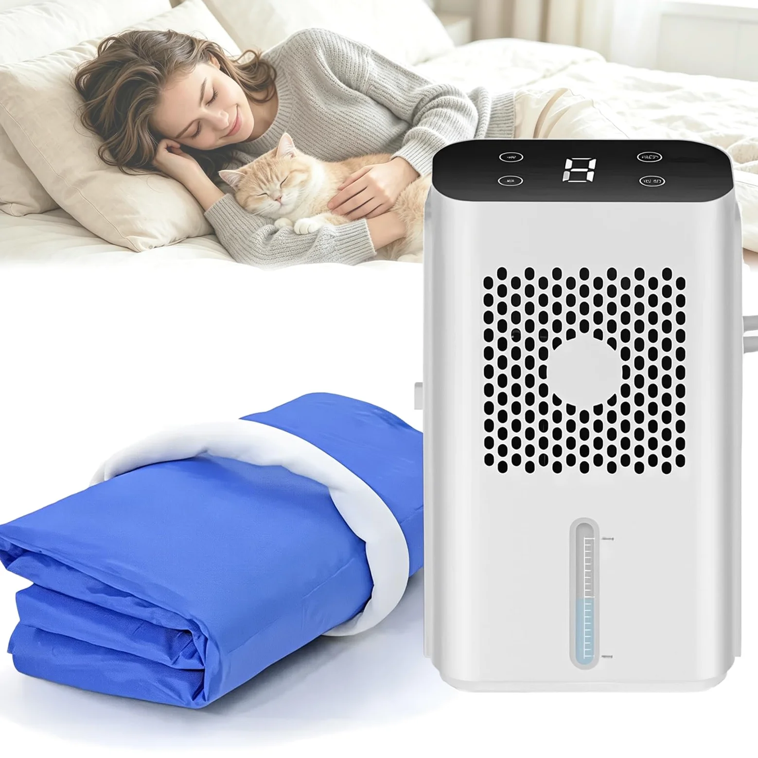 Enfriamiento De Cama Eléctrico, Almohadilla De Colchón Refrigerada por Agua con Pantalla Táctil LCD Y Función De Circulación De Agua Y Temporizador, Enfriador De Colchón Tamaño Individual 160 * 70cm