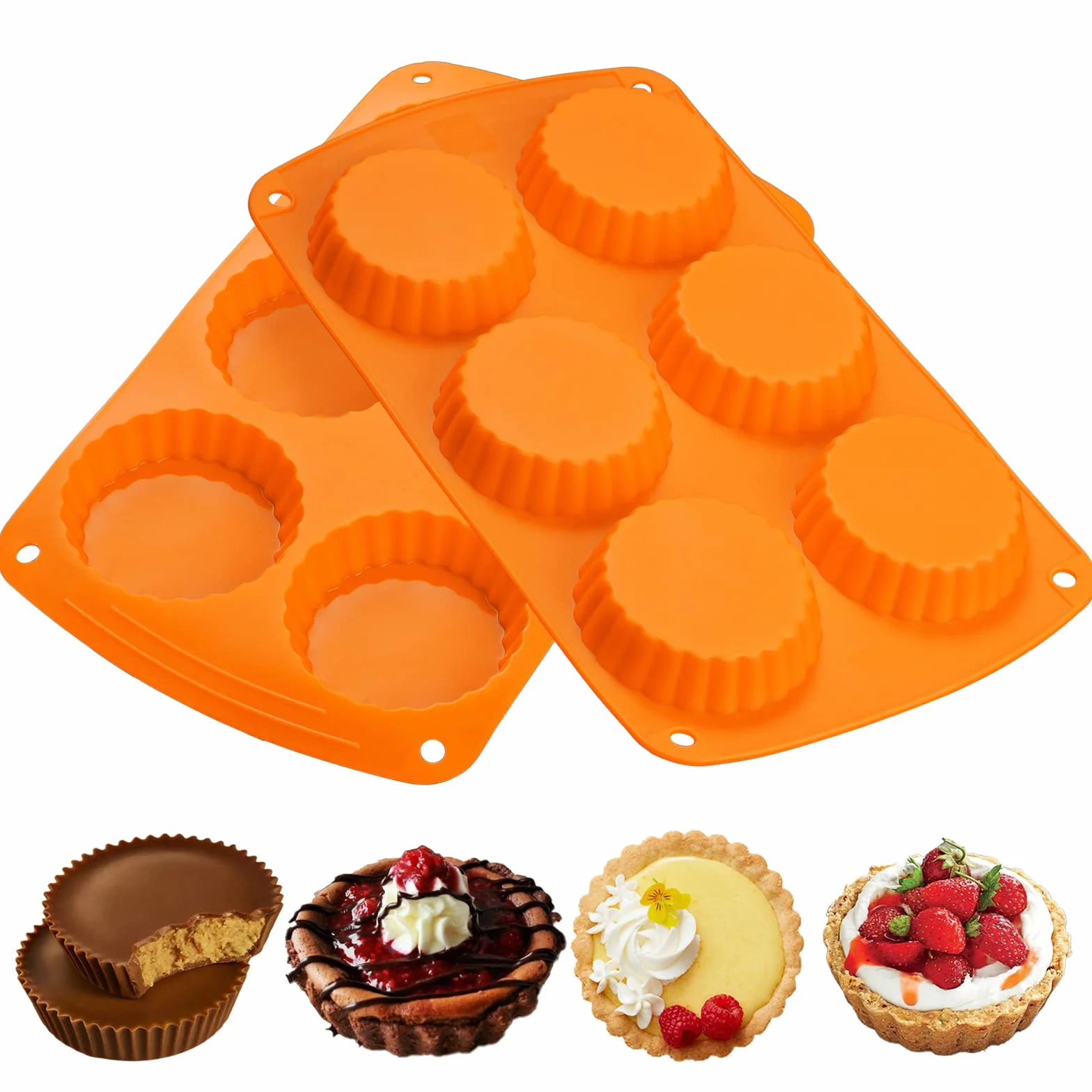 webake Molde pequeño de silicona para tarta, 2 unidades, 7,5 cm, forma de quiche, cacahuete, mantequilla, molde para quiche