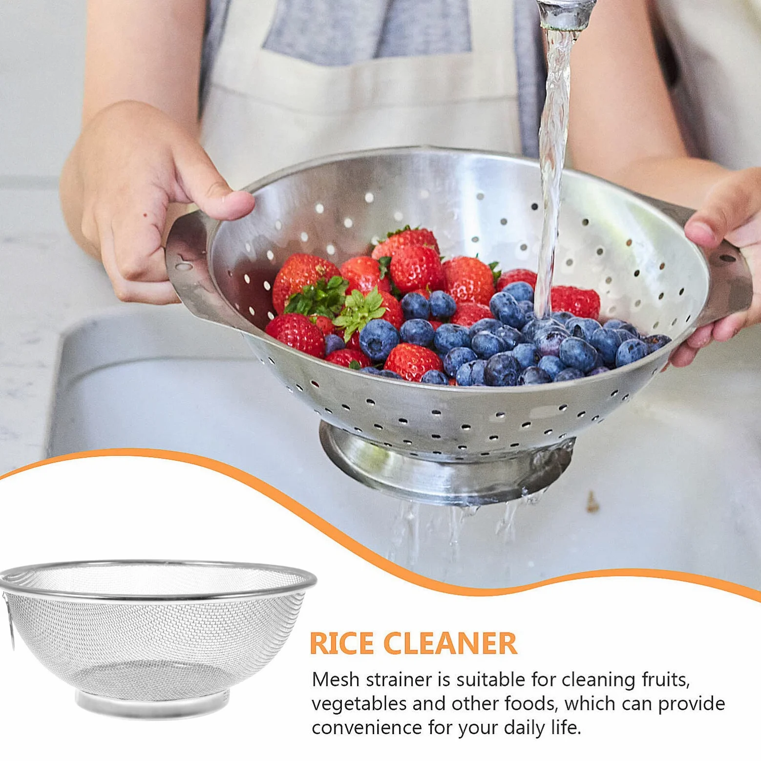 Colador de Malla Fina de Acero Inoxidable: colador de Cocina de 20 cm para arroz, Pasta, Frutas y Verduras