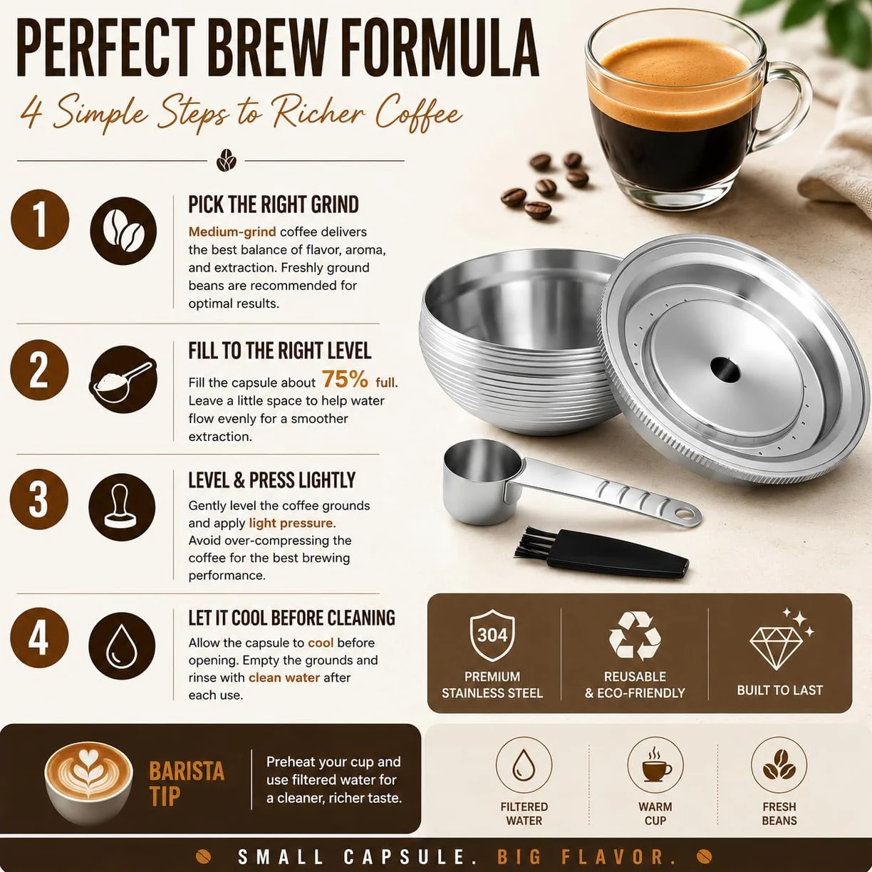 Cápsulas de café reutilizables de acero inoxidable para Nes Presso Vertuo-line GCA1 y ENV135, filtro de cápsulas de café recargables, tamaño espresso, 80 ml