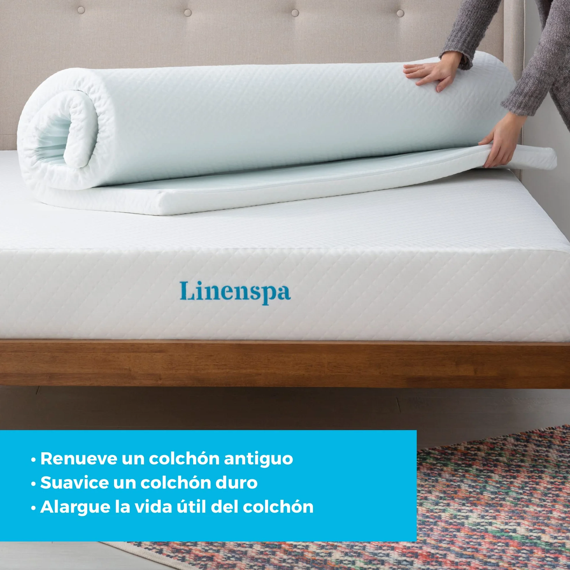 Linenspa Sobrecolchon Viscoelastico | Topper para colchon 120 x 190 cm | Grosor 5 cm | Con Gel y funda con cremallera lavable | Oeko-Tex