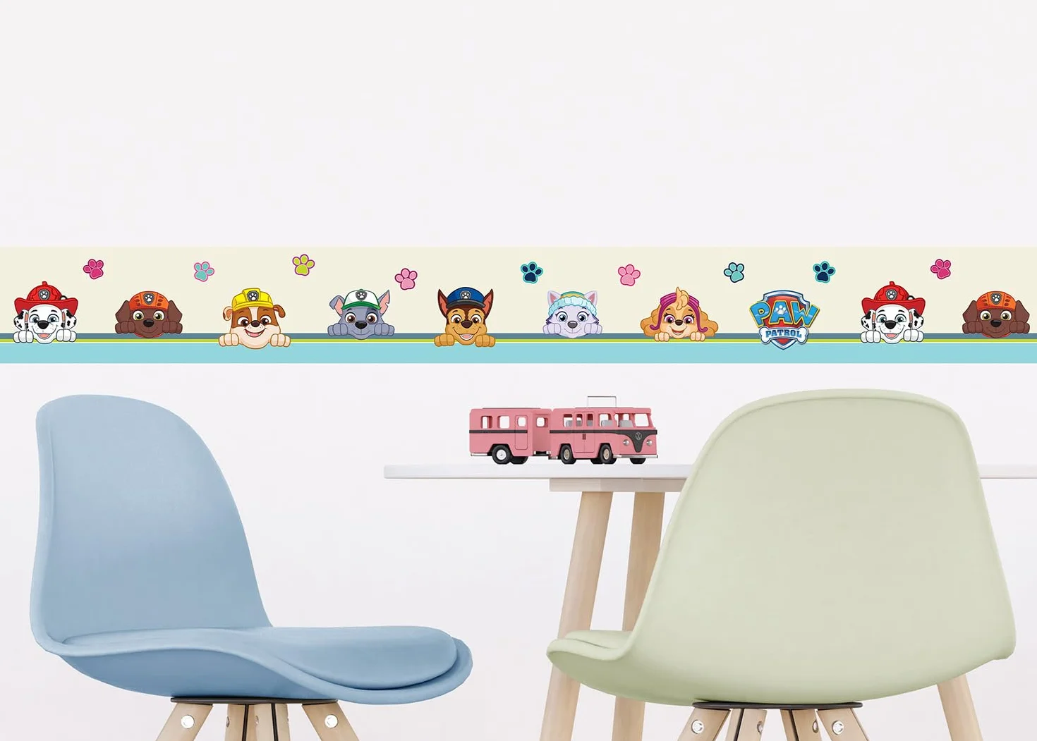 AG Design AWBD 8008 - Cenefa autoadhesiva de la Patrulla Canina con texto en alemán "Sei Glücklich", decoración de pared para niños y niñas, multicolor, ancho 500 cm x alto 14 cm