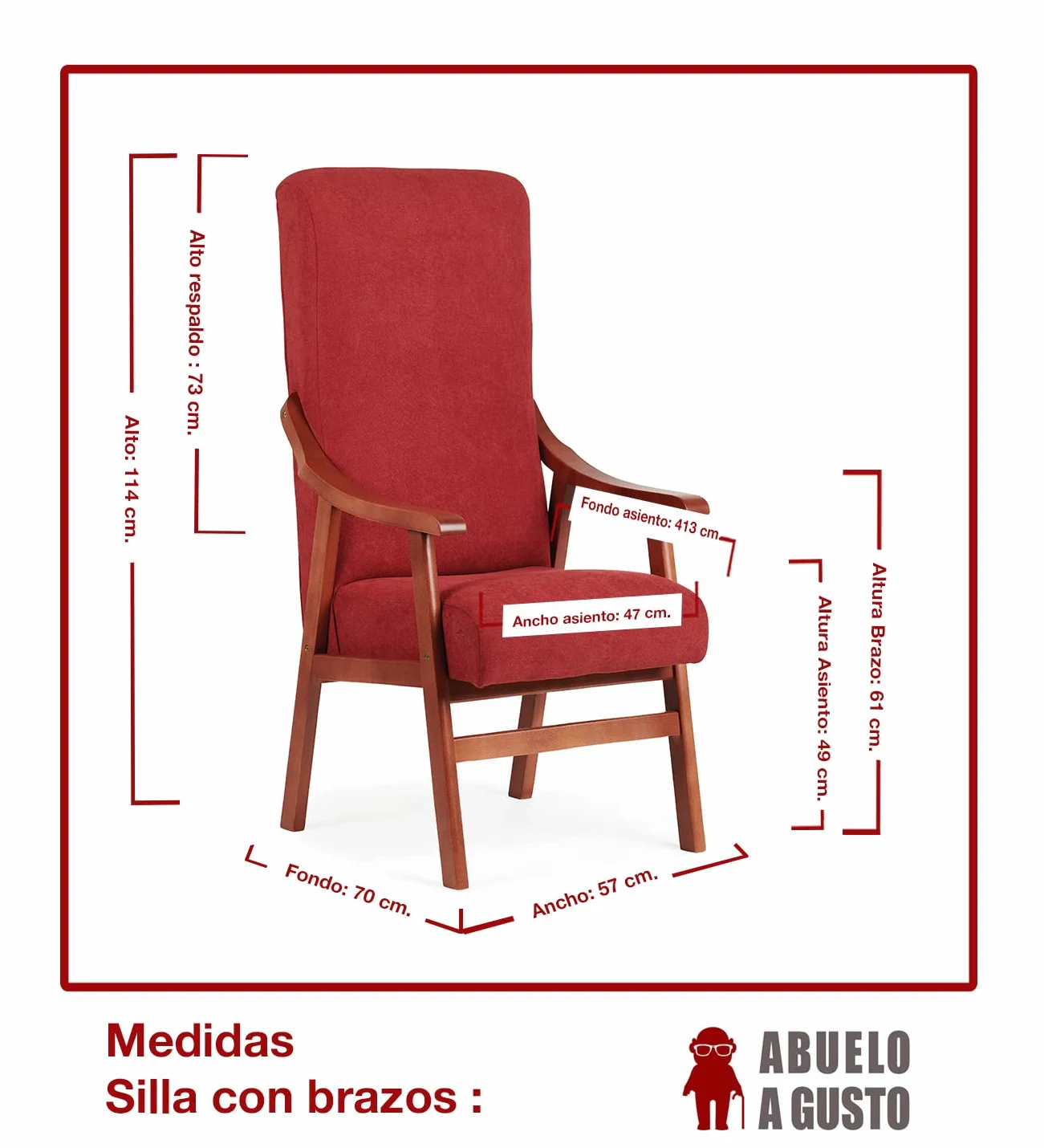 Silla con Brazos. Especial para geriátrico, Personas Mayores con la Espalda Recta. Tapizado en Tela o Polipiel. Color Tostado (Medidas: 115 * 55 * 68 cm.)