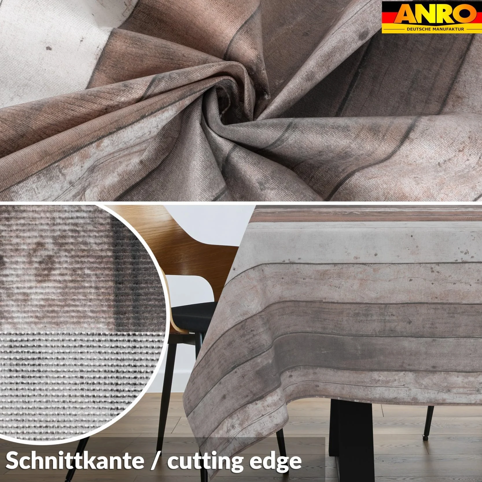 ANRO Mantel de Mesa 70% Algodón 30% Poliéster Diseño Madera Rústica | Antimanchas Fácil Limpieza Cocina Jardín 400x140 cm