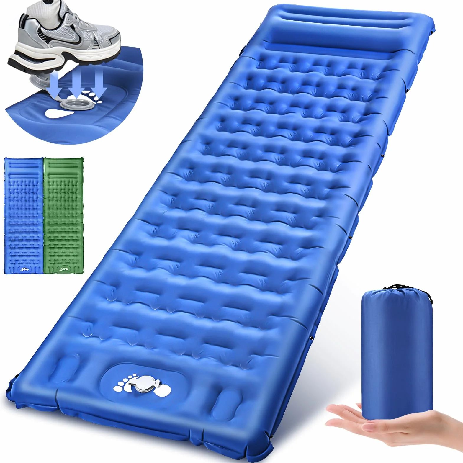 Colchón Hinchable Mejorada 13 cm con Almohada Incorporada y Bomba Inflable para Acampar y Viajar Azul