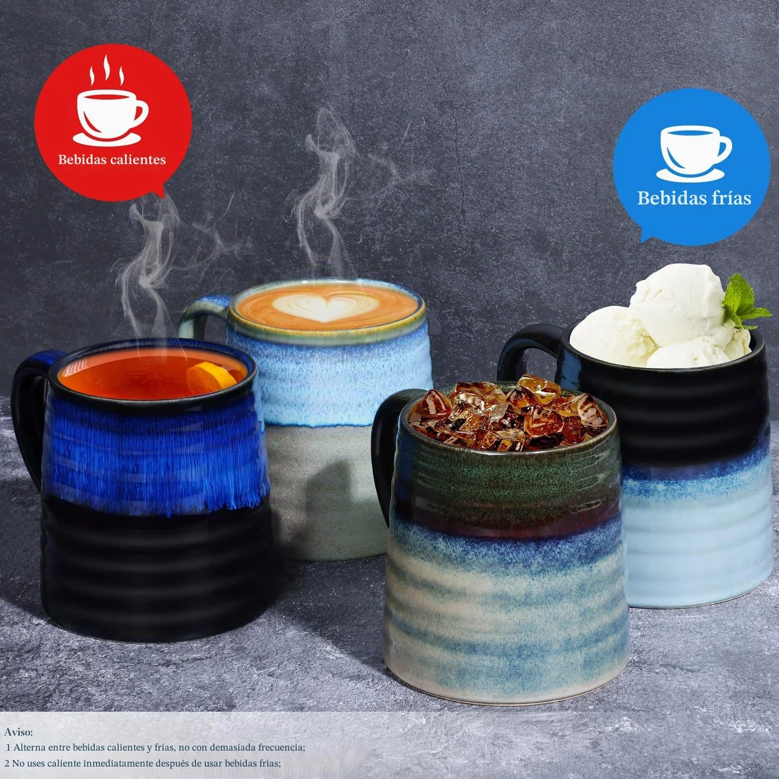 700ml Taza de Café de cerámica extra grande con asa grande, 25Oz taza de té de grand para la oficina y el hogar, apta para microondas y lavavajillas, textura esmaltada hecha a mano (Azul Estrellado)