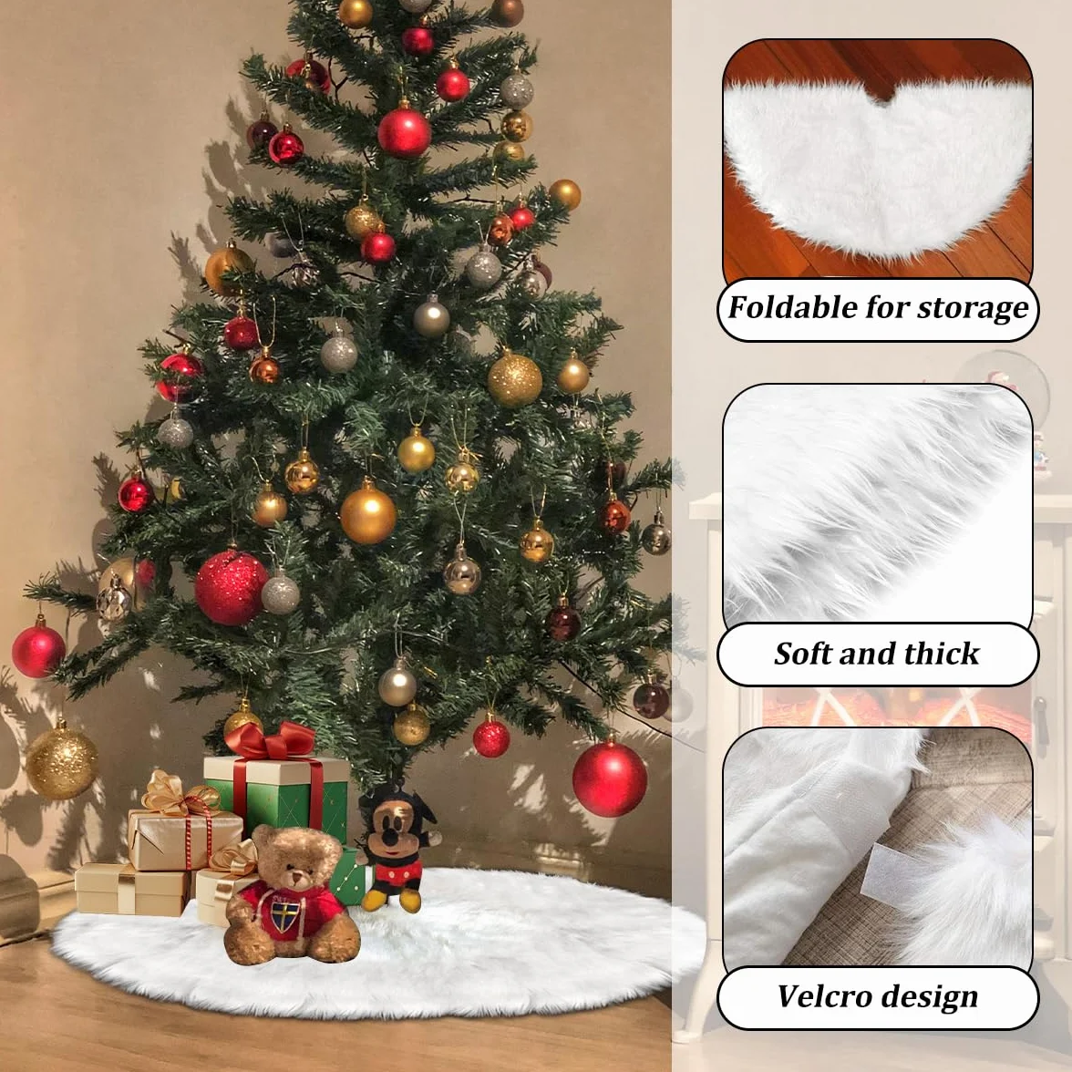 Falda Árbol Navidad 120 cm Blanco Felpa Decoración Navidad Tree Skirt