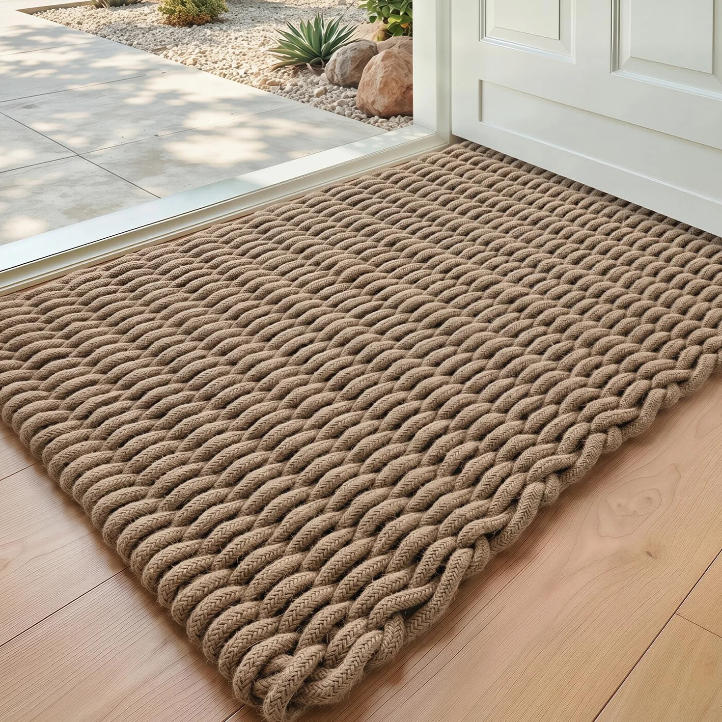 DEXI Felpudo de Yute Natural 60 x 90 cm, Alfombra Entrada Casa Exterior Antideslizante y Resistente, Felpudos Atrapar Suciedad para Puertas, Accesorios para el Hogar, Marrón
