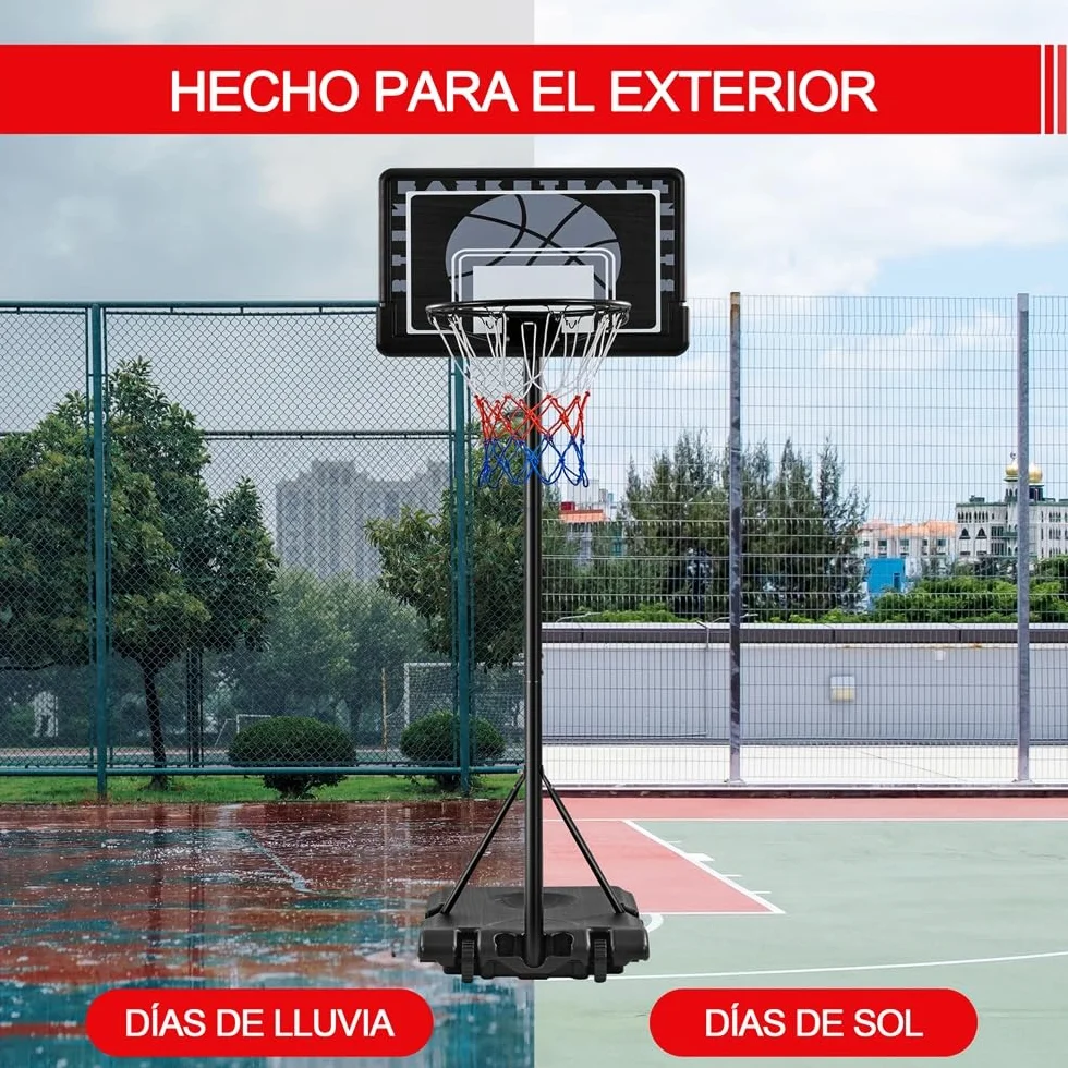Yaheetech Cesta de Baloncesto Exteriores Portátil Ajustable Altura 219-249/234-264 cm con Pie Ruedas Base Lastre Panel Trasero Resistente Negro