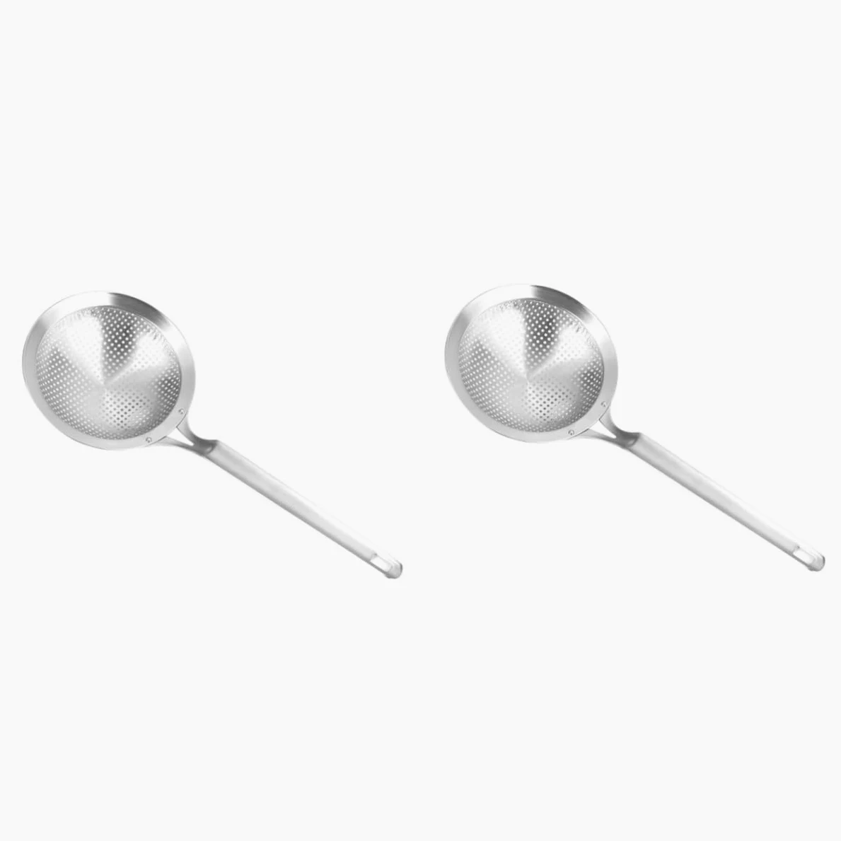 Juego de 2 coladores de cocina de acero inoxidable - Juego de colador de comida de cocina asiática y cesta para cocinar al vapor con colador de cuchara - Filtro de metal duradero para cocinar y freír