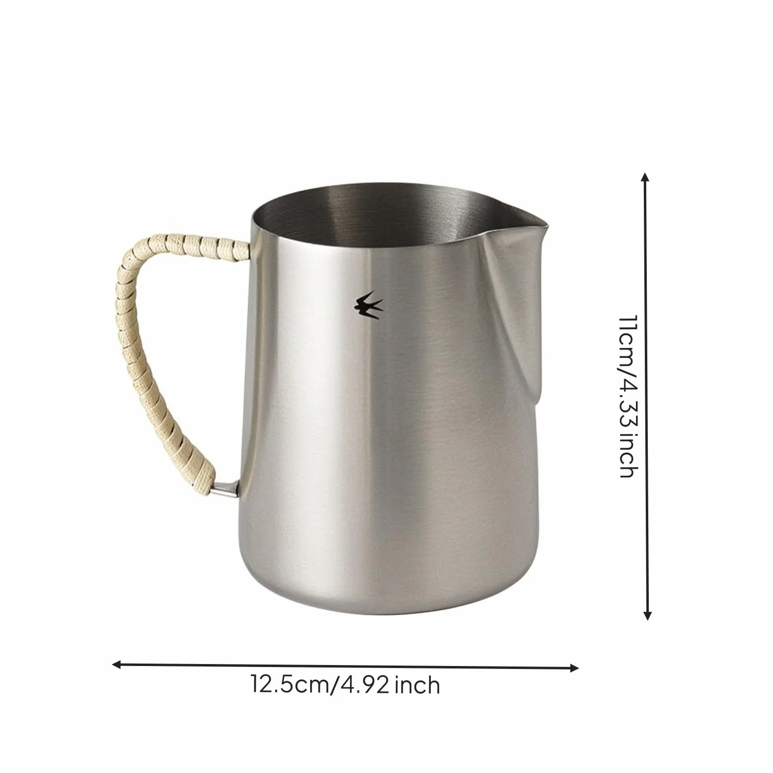 Jarra Industrial Jarra Lechera Jarra para Vaporizar Espumador de Leche con Vertedor Curvo Control del Flujo Acero 304 Acabado Cepillado Resistente, 600ml