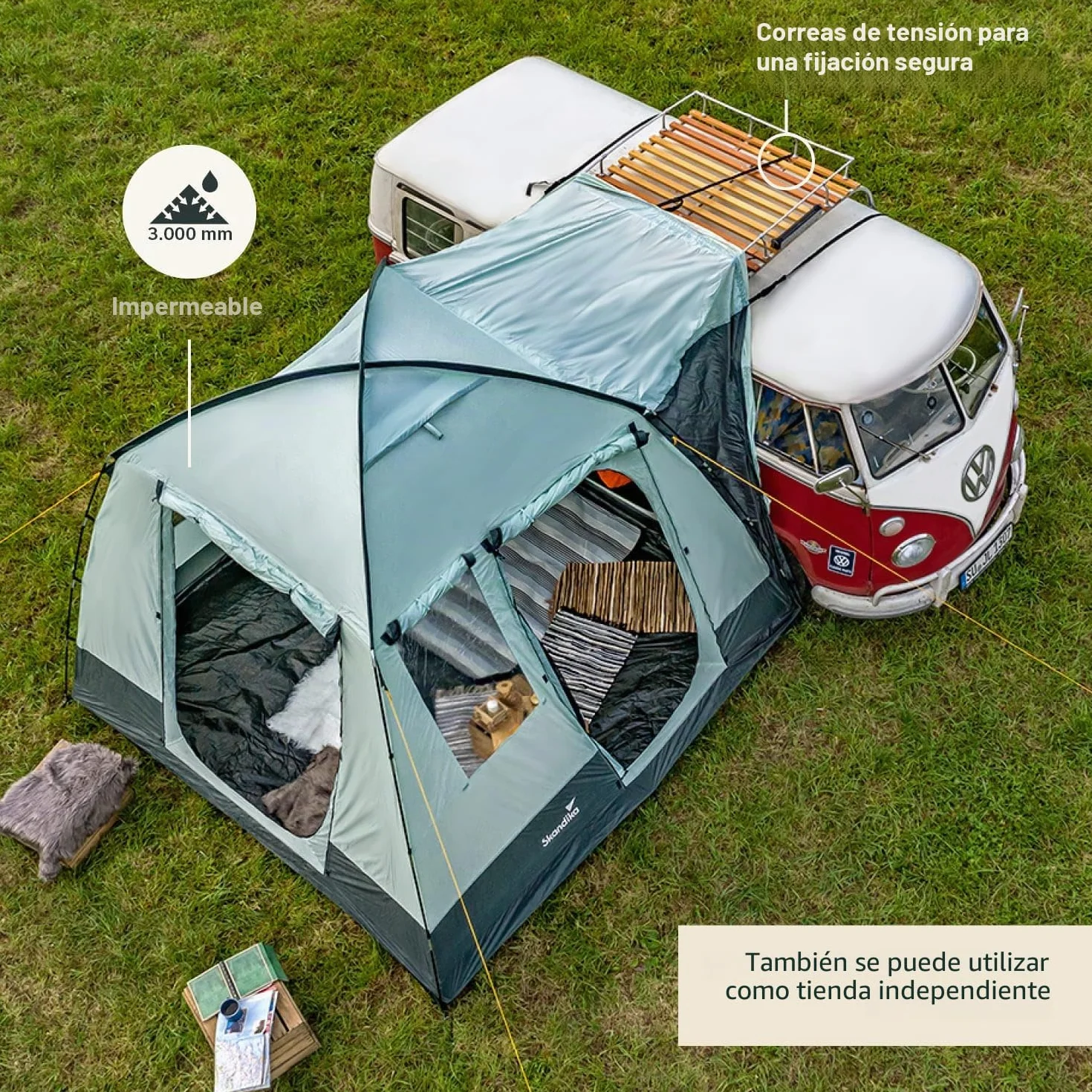 Skandika Pitea Van Tienda Avance Furgonetas Camping 4 Personas 310x300x225cm Suelo Cosido Bañera Mosquiteras