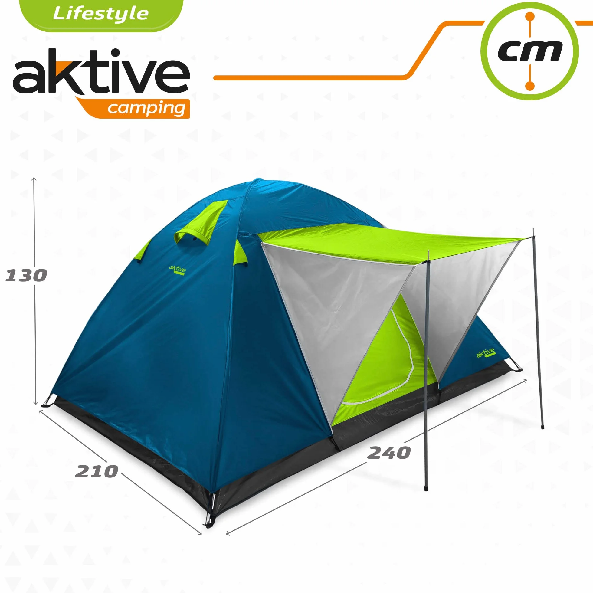 Aktive Tienda de campaña 4 personas doble techo toldo 240x210x130cm antilluvia Carpa camping