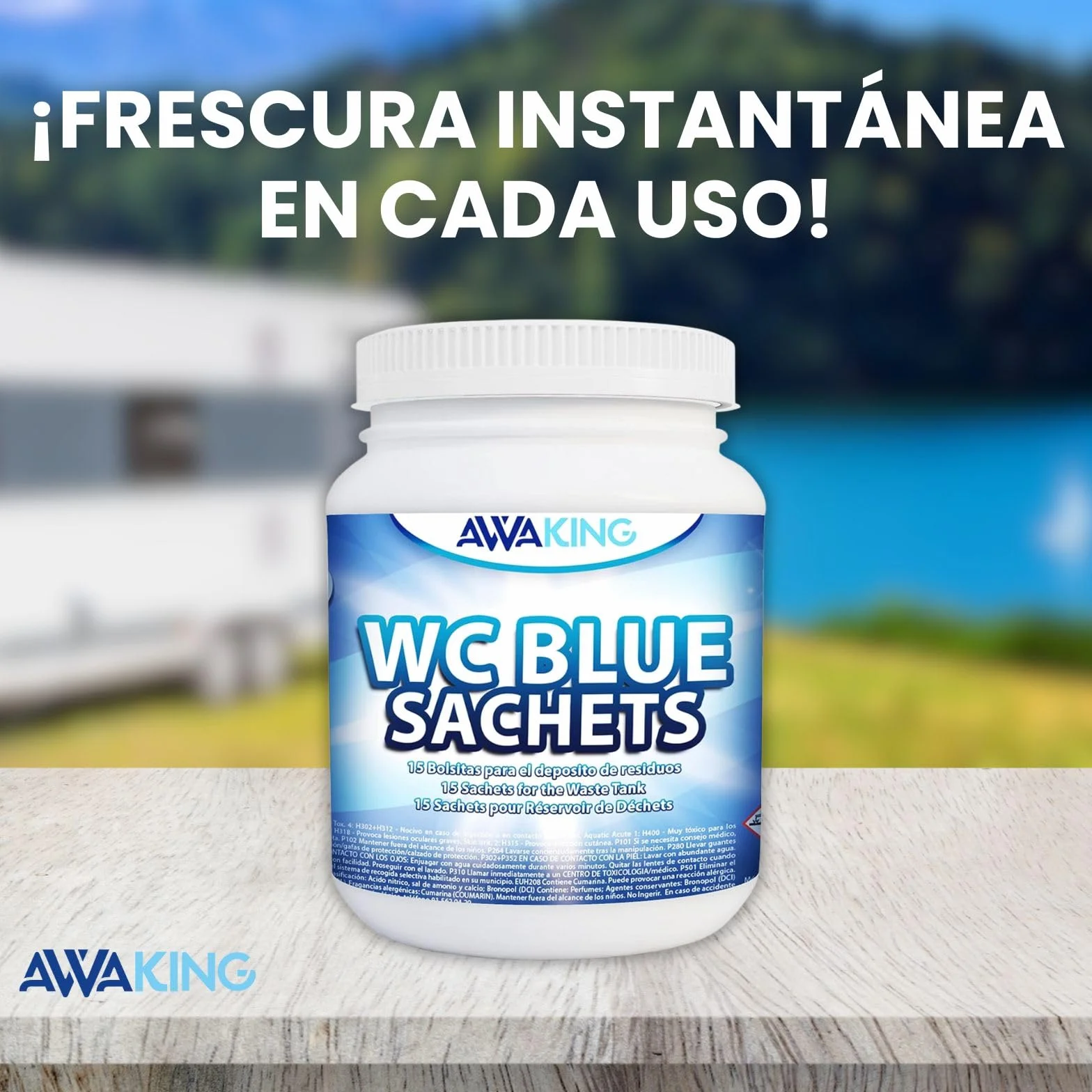 Pastillas WC Quimico Autocaravana Blue Sachets 15ud Limpia Desodoriza Aroma Fresco Depósito Aguas Negras Potti Cassete Caravana Camper