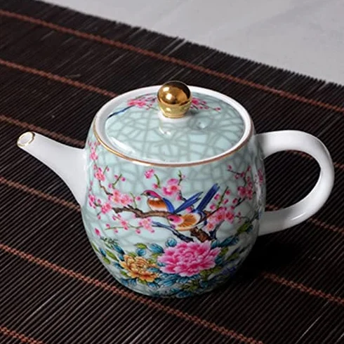 Tetera de cerámica, Juego de té de Kung Fu, Tetera Individual de Porcelana Azul y Blanca, Tetera pequeña con patrón de Flores para el hogar