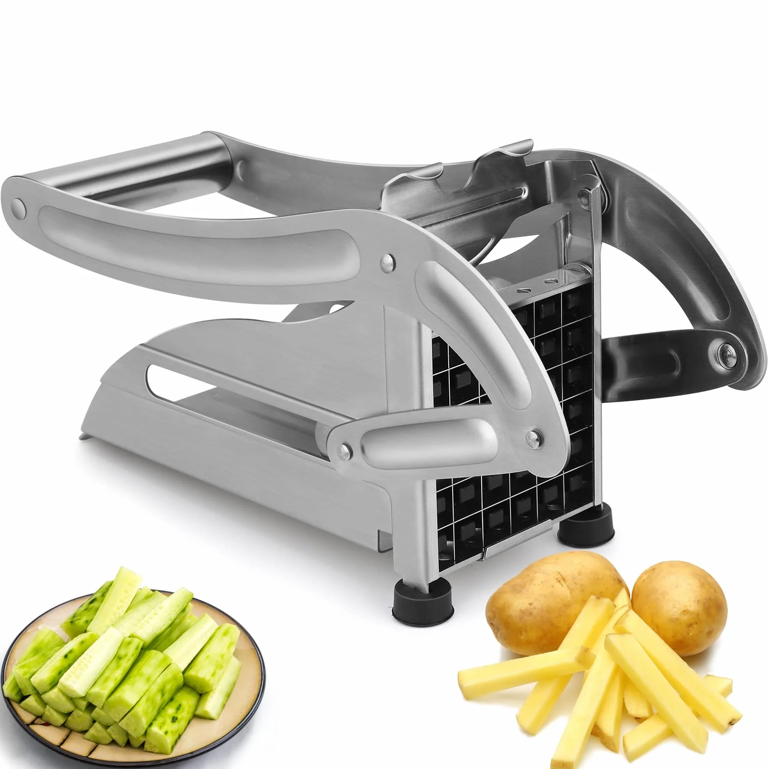 Cortador de Patatas Fritas, cortadora de Patatas con 2 Cuchillas afiladas, Acero Inoxidable