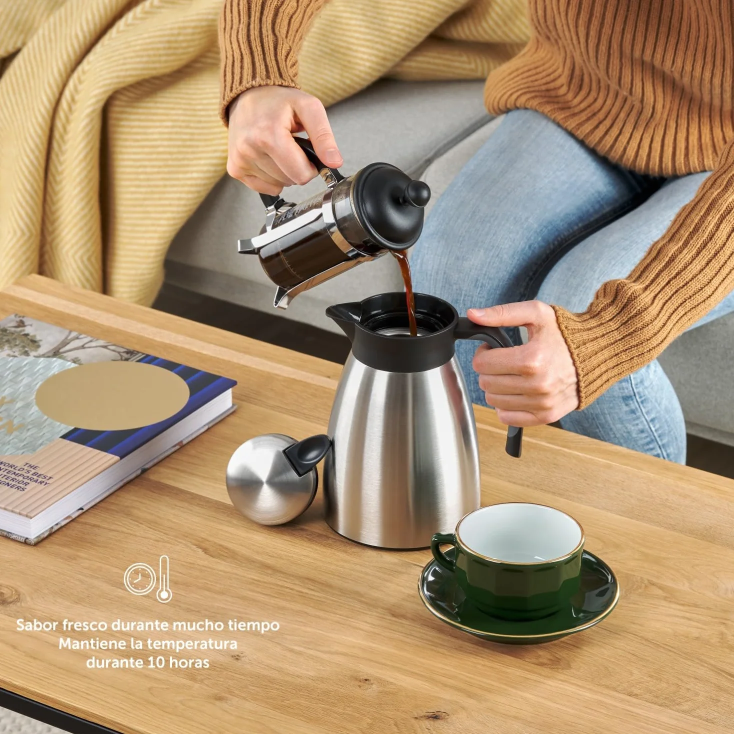 Blumtal Jarra termica 2 litro - Jarra Termo sin BPA con Sistema de Cierre Quick Tip - Jarra Cafe y té a Prueba de Fugas para un Aislamiento Duradero - Termo Cafe Grande 2 litro - Gris/Blanco