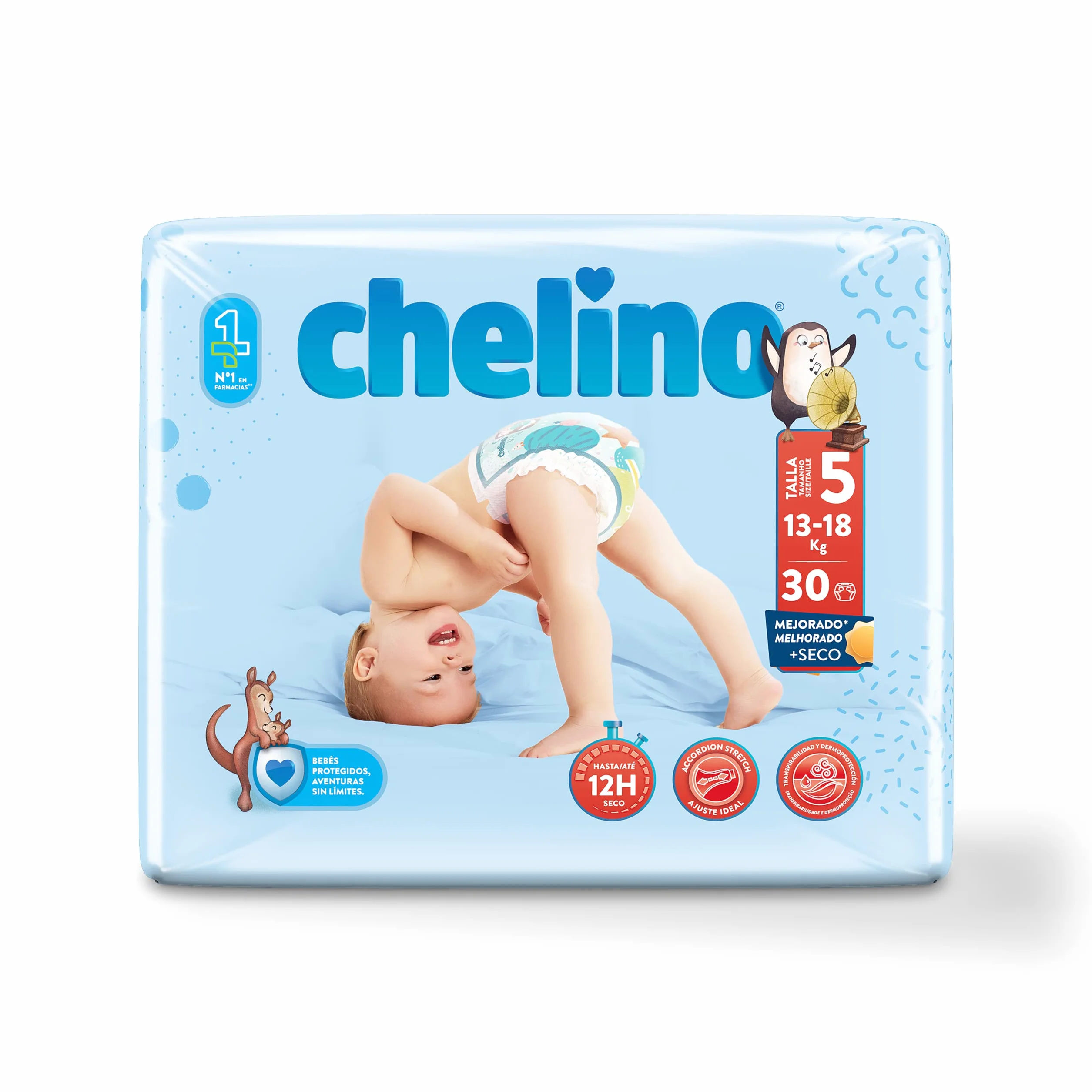 Chelino Pañales infantiles Talla 5 (13-18kg), 30 Unidades