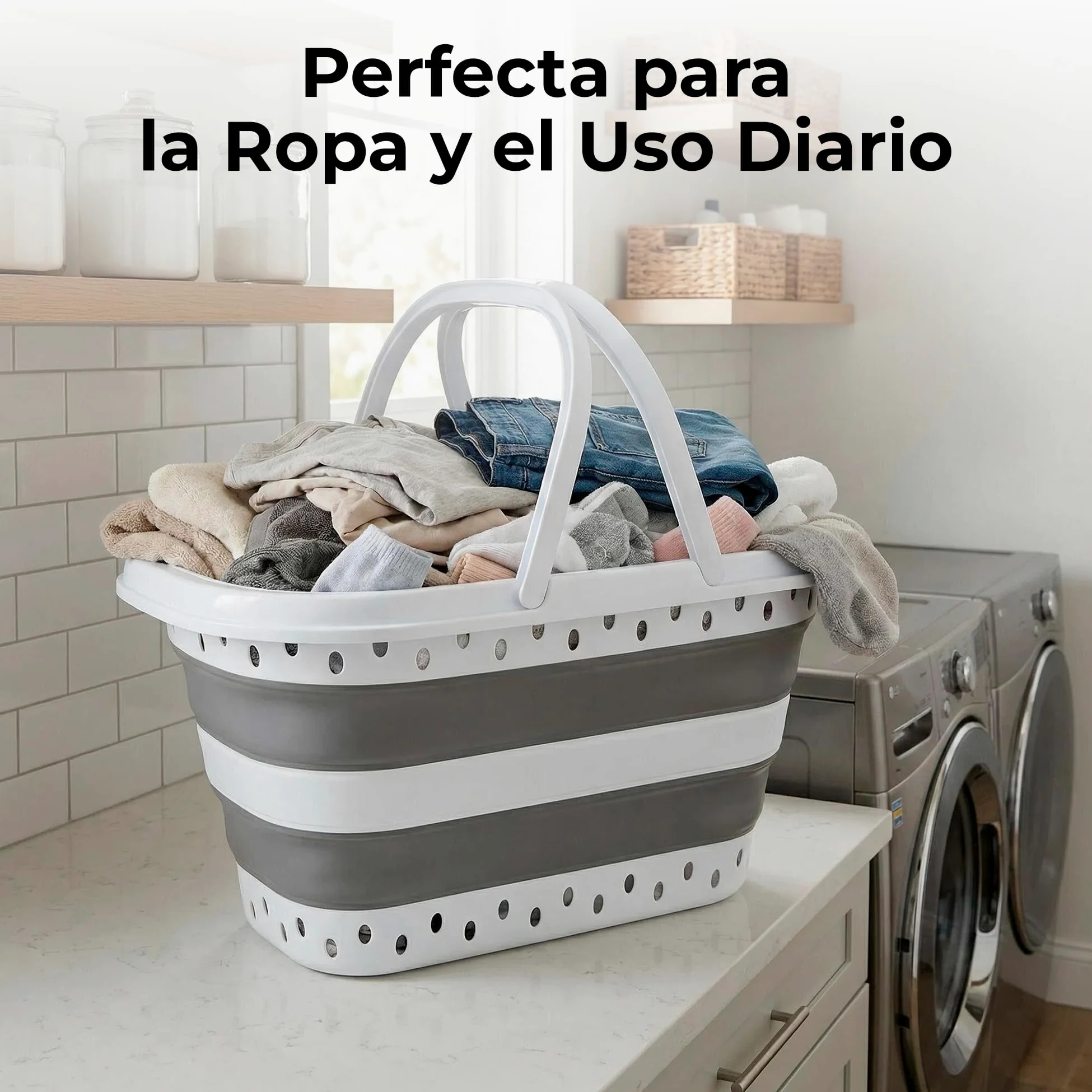 Cesto Plegable de Colada 32L CIA&CO, Cesta de Ropa Plegable de Silicona con Asas, Compacta y Portátil, Ahorra Espacio, para Lavandería, Camping, Cocina, Fregadero y Limpieza