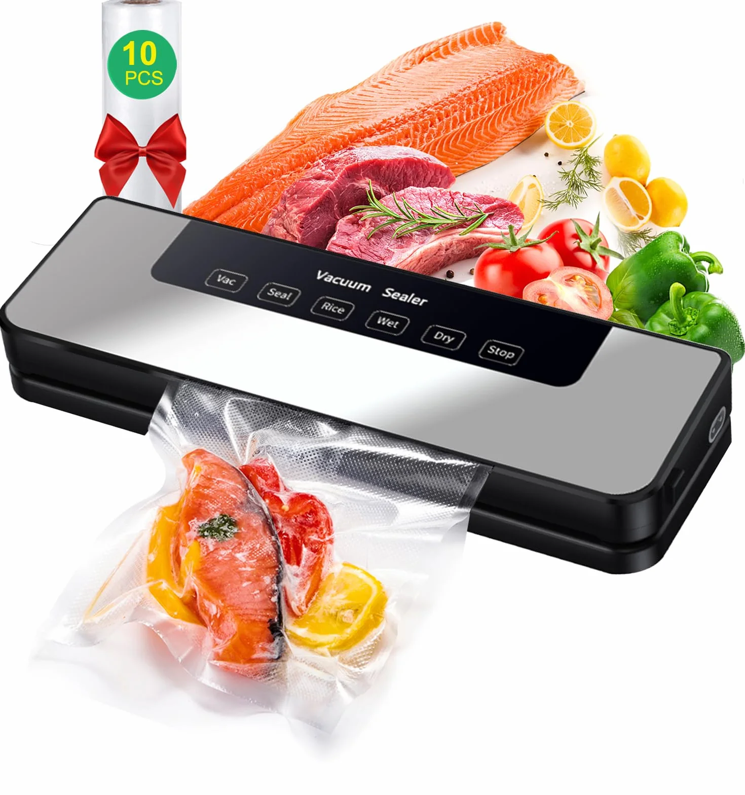 Máquina al vacío para alimentos profesional 65 kpa Hilifix, con sello más largo de 30 mm, sellador al vacío para alimentos frescos tanto secos como húmedos, sobres para aspirar incluidos