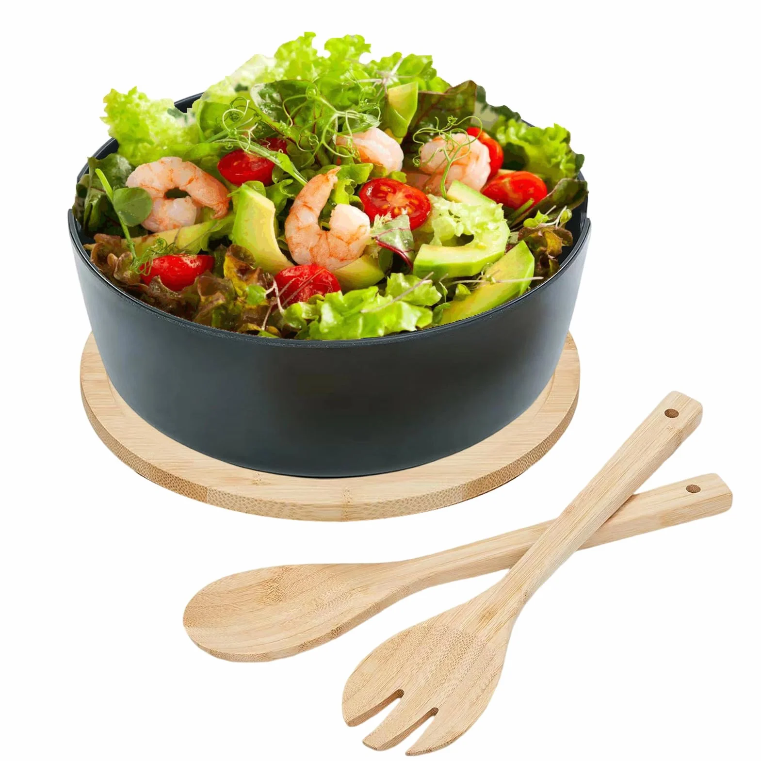 Ensaladera Grande Ensaladeras De Madera Vajilla Cuchara Tenedor | Boles Grandes para Ensaladas y Comer Verduras Pasta Cereal Fideos Preparación Comidas Cocinar Casa Camping Barbacoa