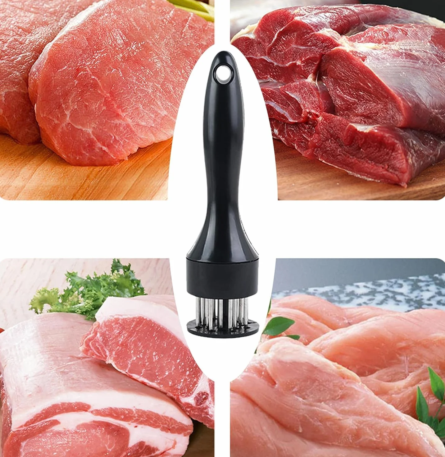 Stainless Steel Meat Tenderizer Needle, 21 Pin Ultra Sharp Meat Tenderizer Tool, Meat Marinating Tool, Steak BBQ Kitchen Cooking Tool, for Tenderizing Pork, Beef, Chicken, Marinade (White)