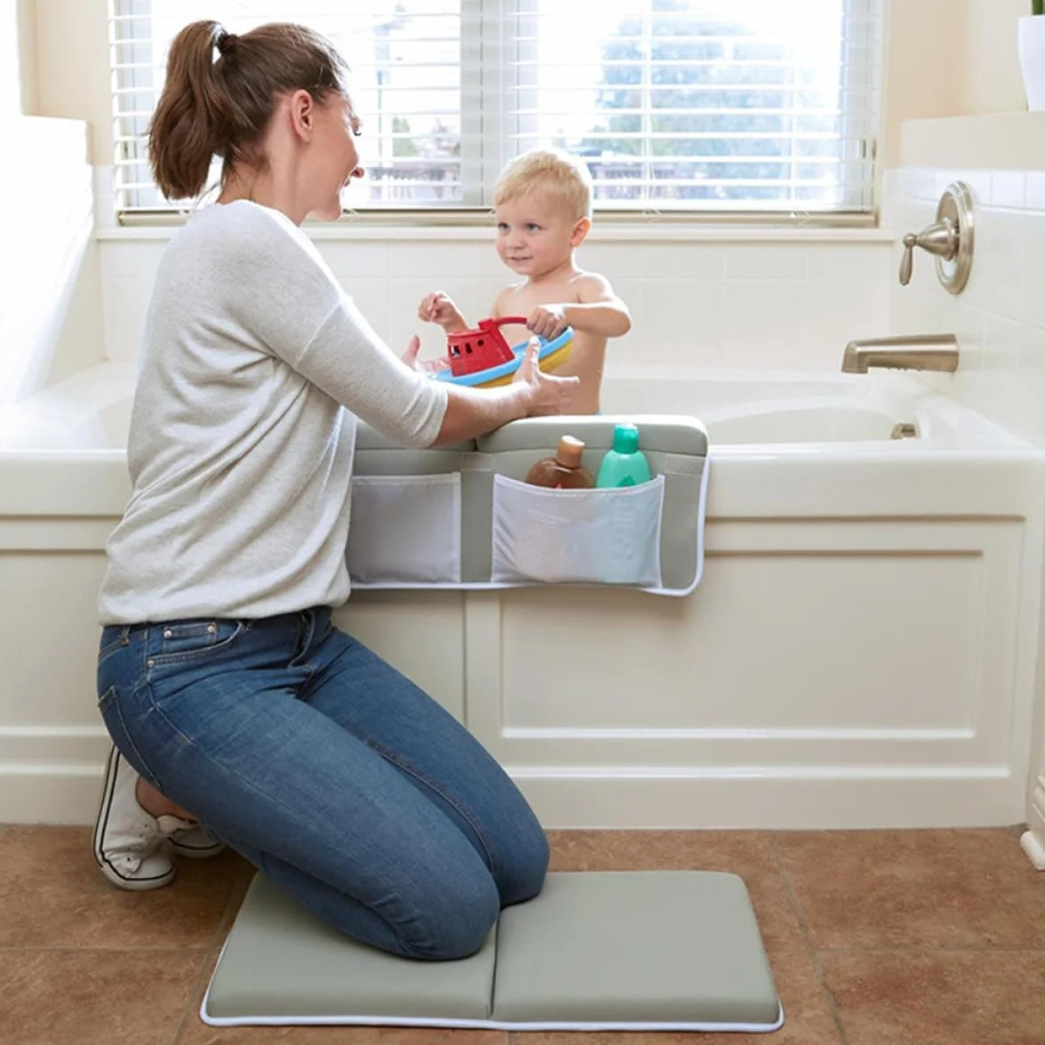 DOITOOL Almohadilla Antideslizante para Baño Infantil con Bolsillos Organizadores Cojín Plegable para Rodillas Ventosas Fuertes para Seguridad y Comodidad Ducha y Bañera Gris