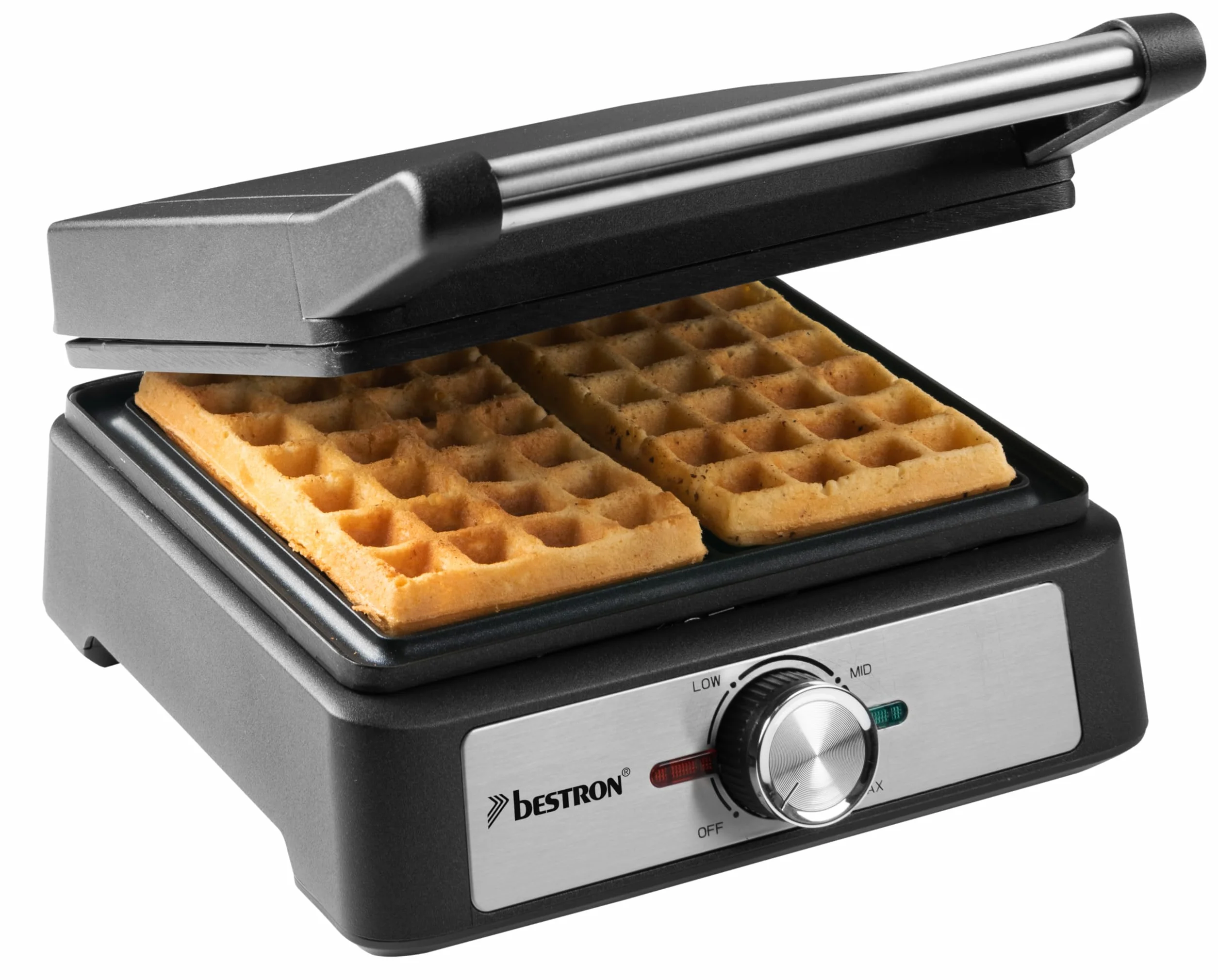 Bestron Gaffles belgas, gofrera de Bruselas para dos gofres gruesos, con revestimiento antiadherente y mango Cool Touch, Black Label Collection, Color: negro mate