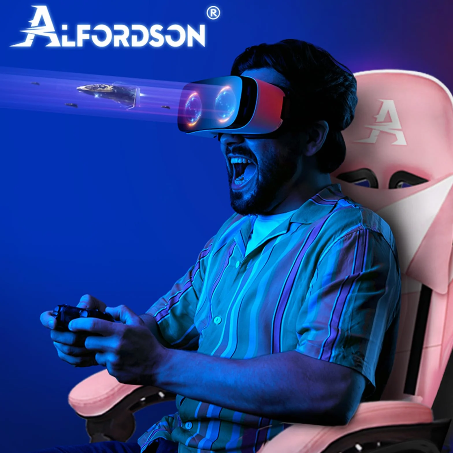 ALFORDSON Silla Gaming Escritorio con Masajeador, Silla Gamer Ergonómica Cojín Lumbar y Cervical, Reposapiés Retráctil, Ruedas Giratorias 360°, para Oficina, Videojuego, Ordenador, Cuero PU(Rosa)