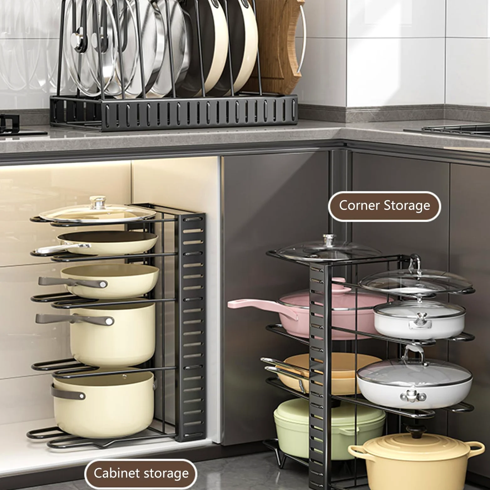 Organizadores de estantes para de Cocina, Estante de Almacenamiento Extensible para Utensilios de Cocina, Tapas de sartenes, gabinete para Ahorrar Espacio, Estante para Platos