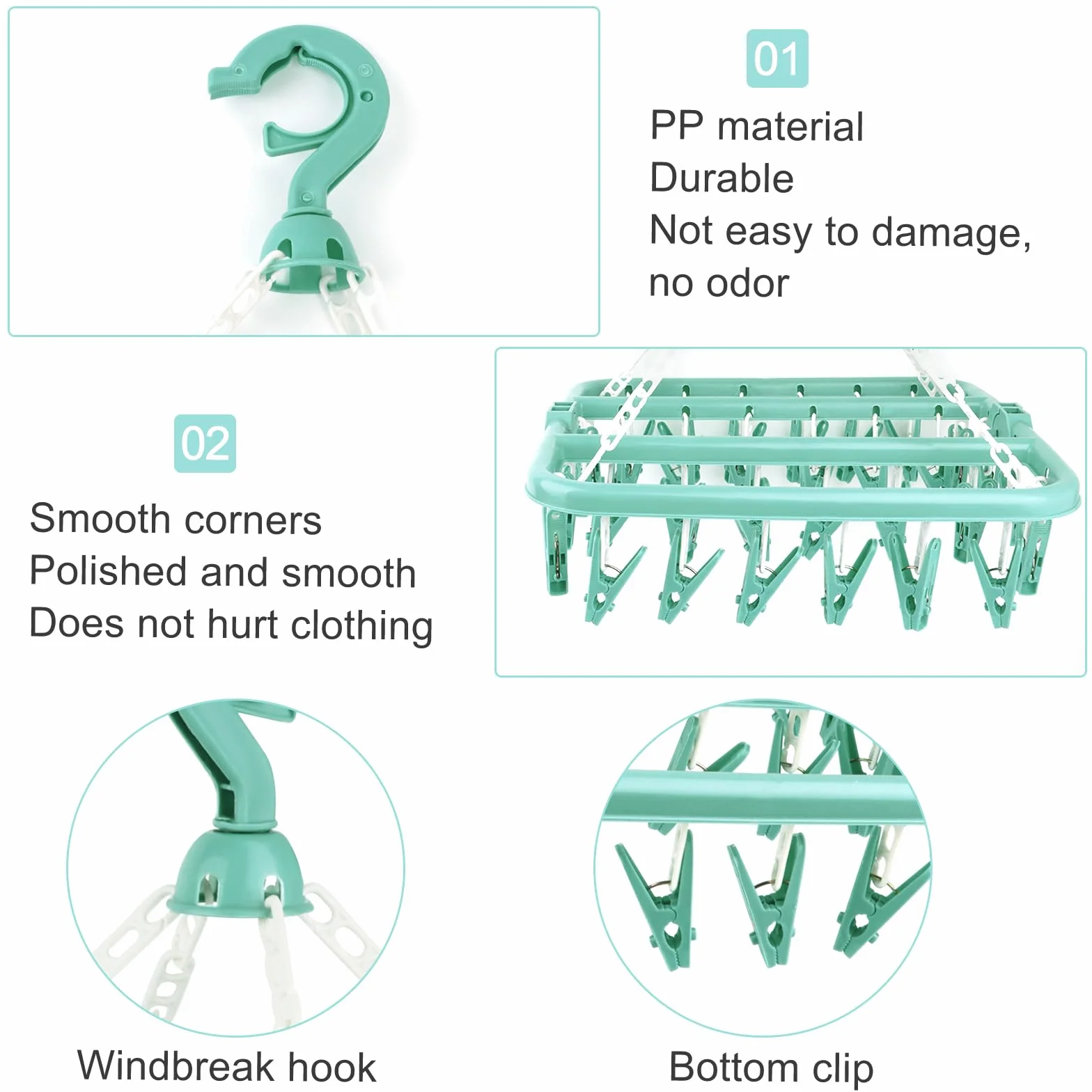 LWMTT Percha de Calcetines, Percha de lavandería con 32 Clips Plegable para Ropa Interior, Calcetines, Sujetador, Cortavientos, Plegable Estante de Secado de Ropa (Verde)