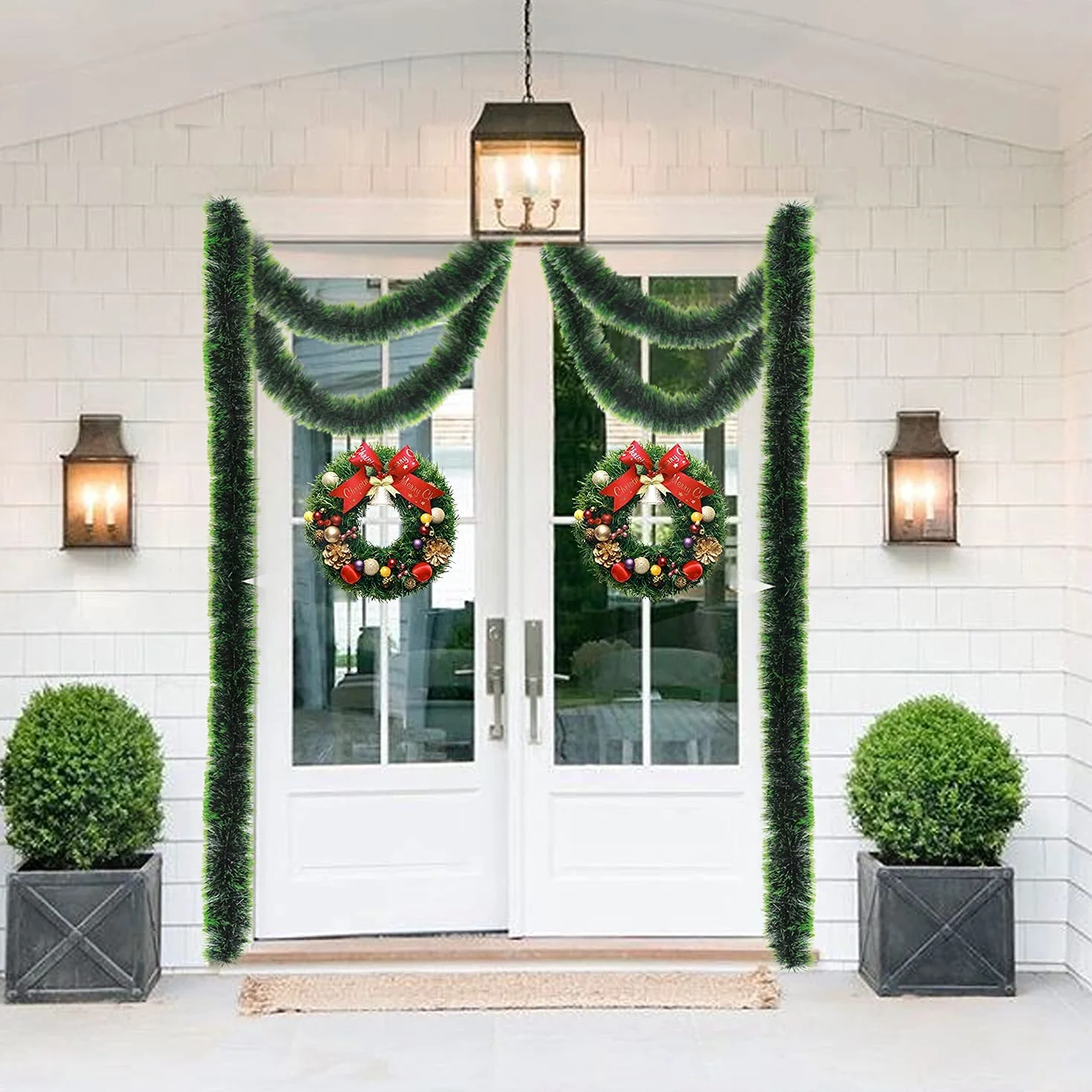 LOMIMOS Guirnalda de oropel de Navidad de 32.8 pies, decoración Verde Oscuro Brillante para árbol de Navidad, Fiesta, Suministros de Boda