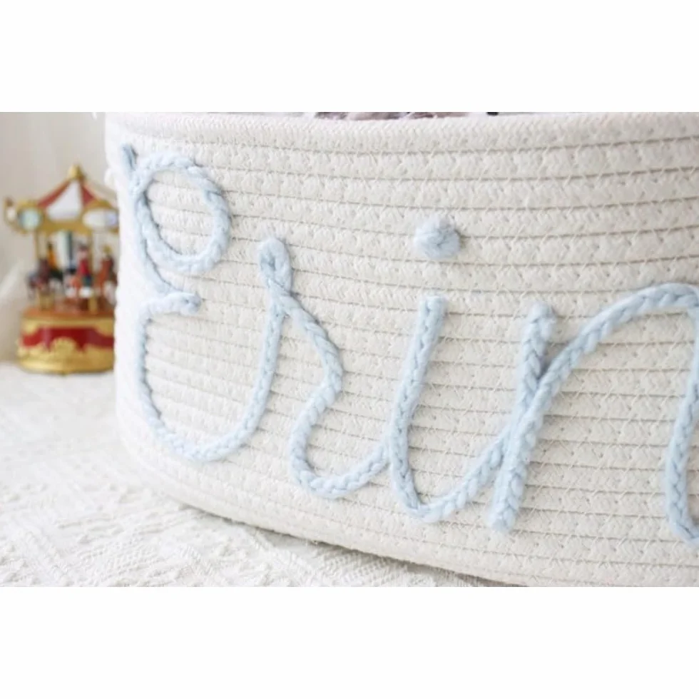 Cesta de almacenamiento personalizada cuerda algodón nombre bebé niño 40x24x15 cm