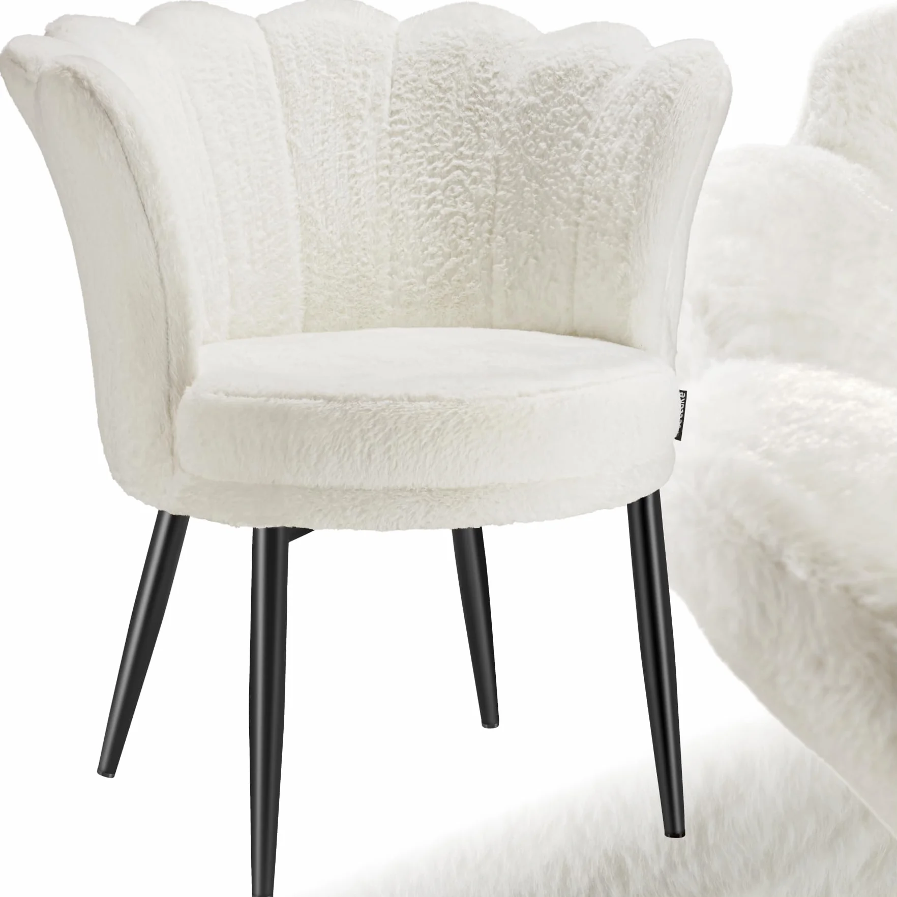 tectake® Sillón Tapizado con Acolchado Grueso, Butaca Salón con Respaldo Curvado en Forma de Flor, Sillón de Lectura con Patas de Acero, Tapas Antideslizantes, Silla Oficina - Terciopelo, Crema/Negro