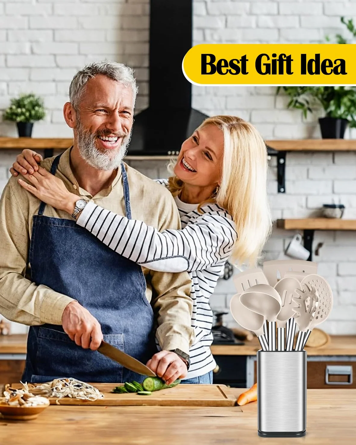 Juego de utensilios de cocina de silicona, 8 utensilios de cocina antiadherentes con mango de acero inoxidable, sin BPA, herramientas de cocina resistentes al calor con espátulas, volteadores,