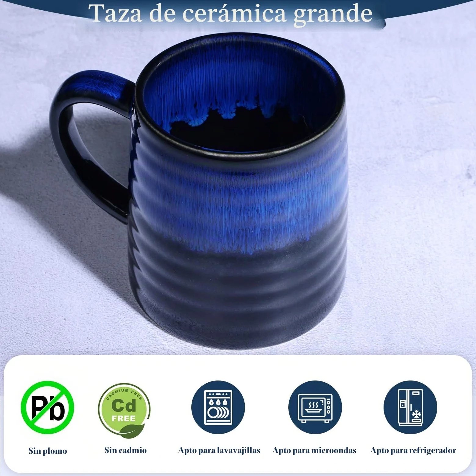 700ml Taza de Café de cerámica extra grande con asa grande, 25Oz taza de té de grand para la oficina y el hogar, apta para microondas y lavavajillas, textura esmaltada hecha a mano (Azul Estrellado)
