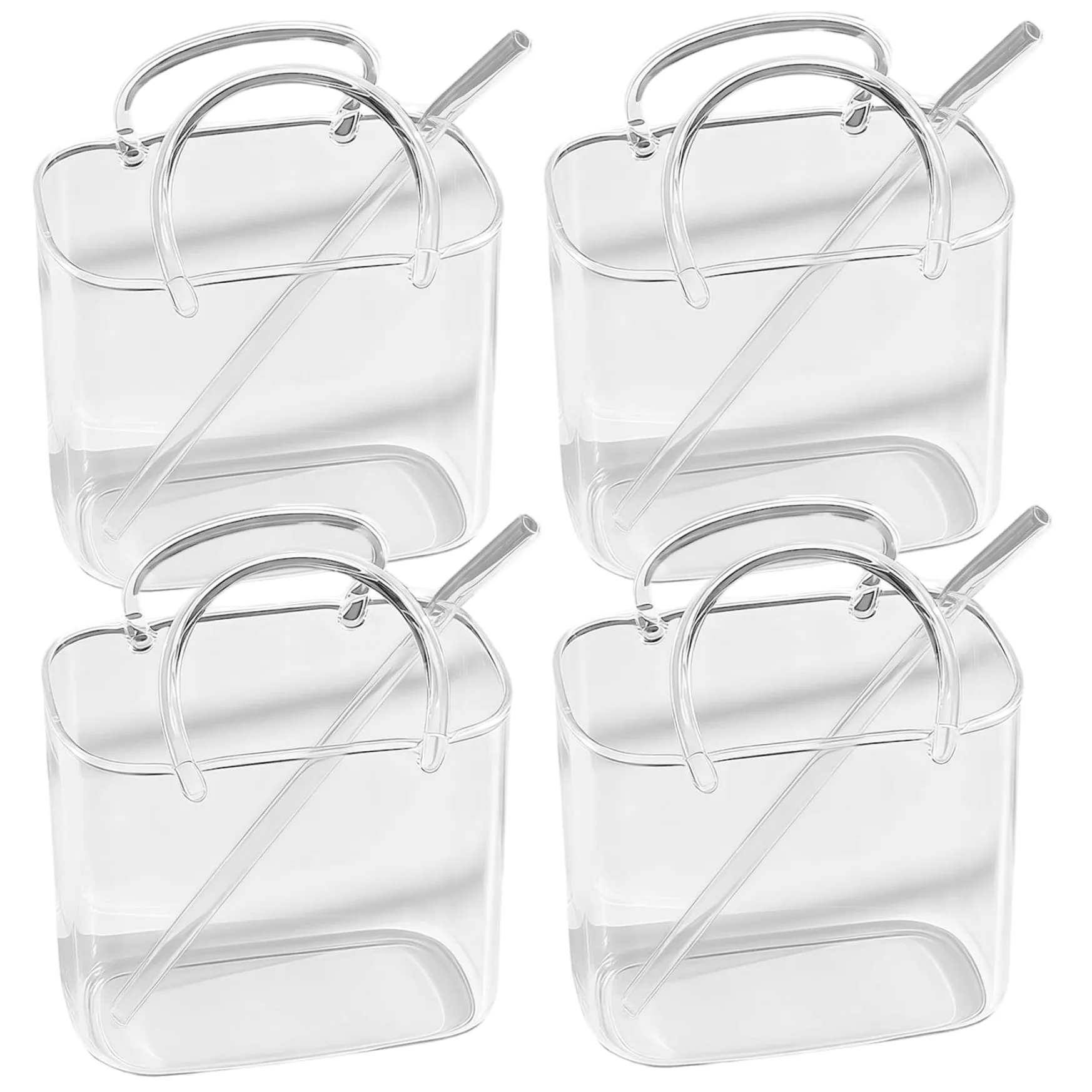 Bolso de Cristal para Bebidas 4 Vasos únicos con pajitas Bonito Bolso de cóctel con diseño de Vasos para zumos cócteles sin Alcohol y Fiestas.
