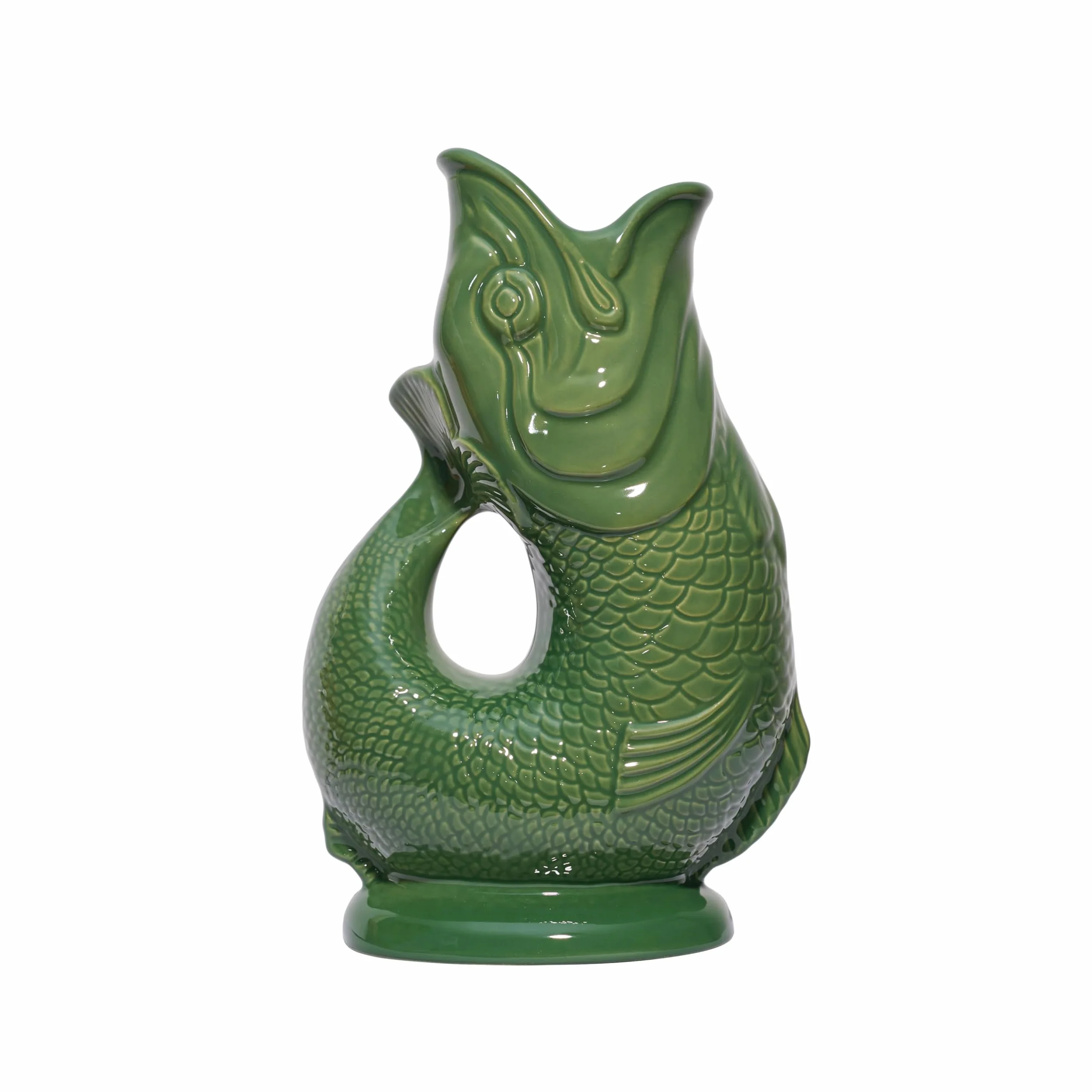Jarra de pescado verde original de 28 cm, 1,4 l, decorativa, para cócteles, vino, ginebra, decantador o jarrón, hecho a mano en el Reino Unido