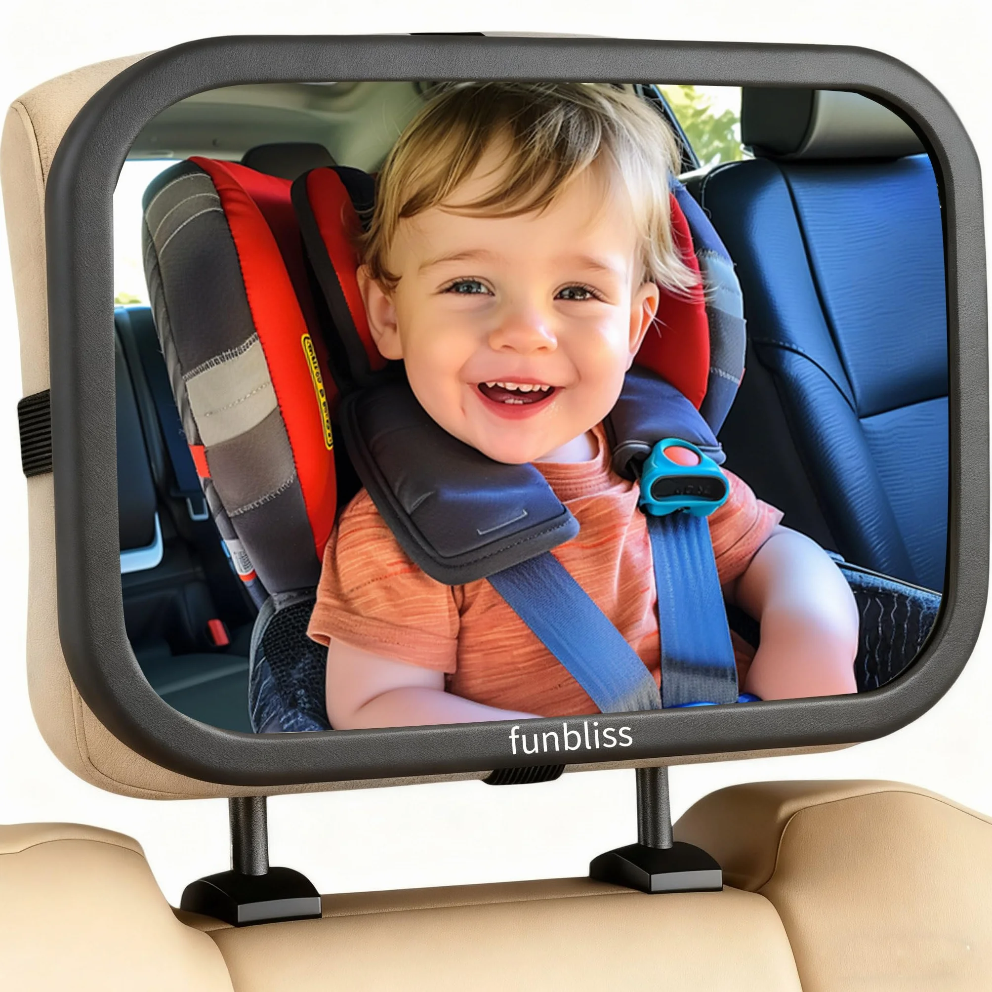 Funbliss Espejo Coche Bebe Asiento Trasero 360° Rotación Vidrio Acrílico Irrompible